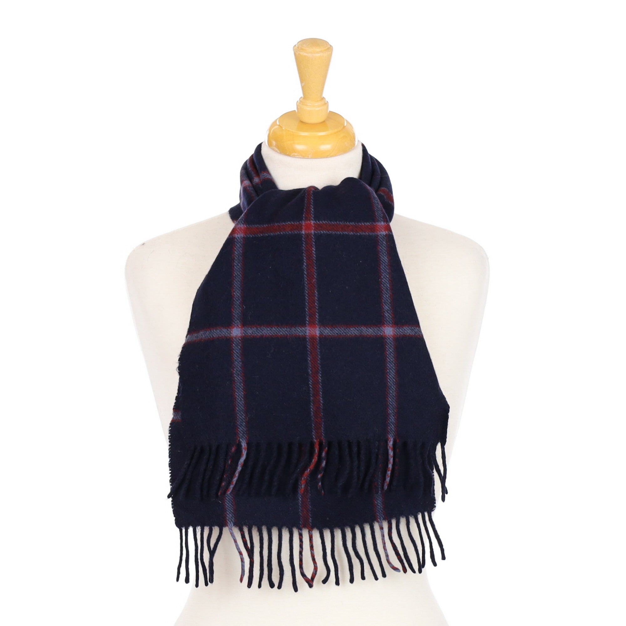 Navy and Wine Checked Cashmere Woven Scarf