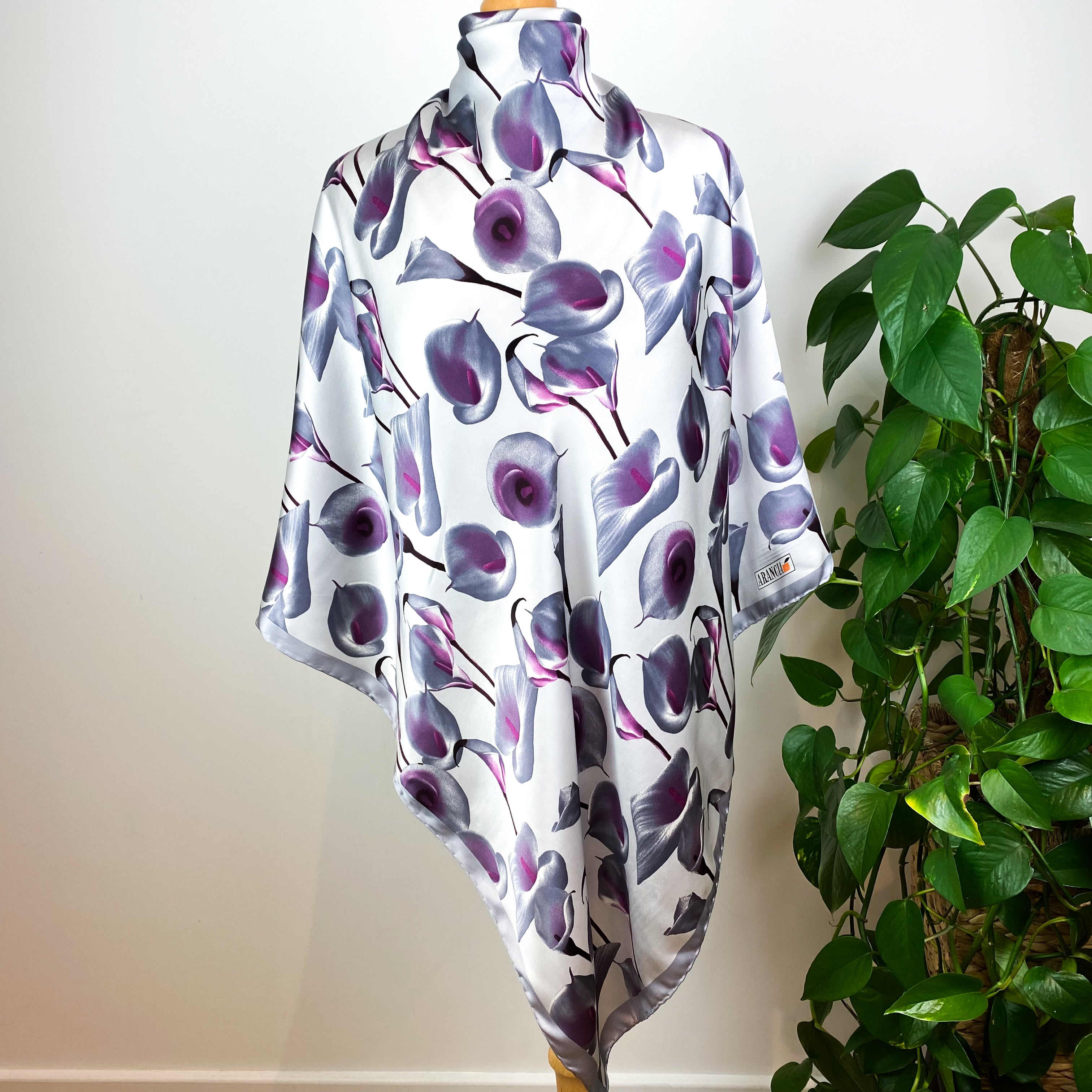 Large Lily Satin Silk Scarf
