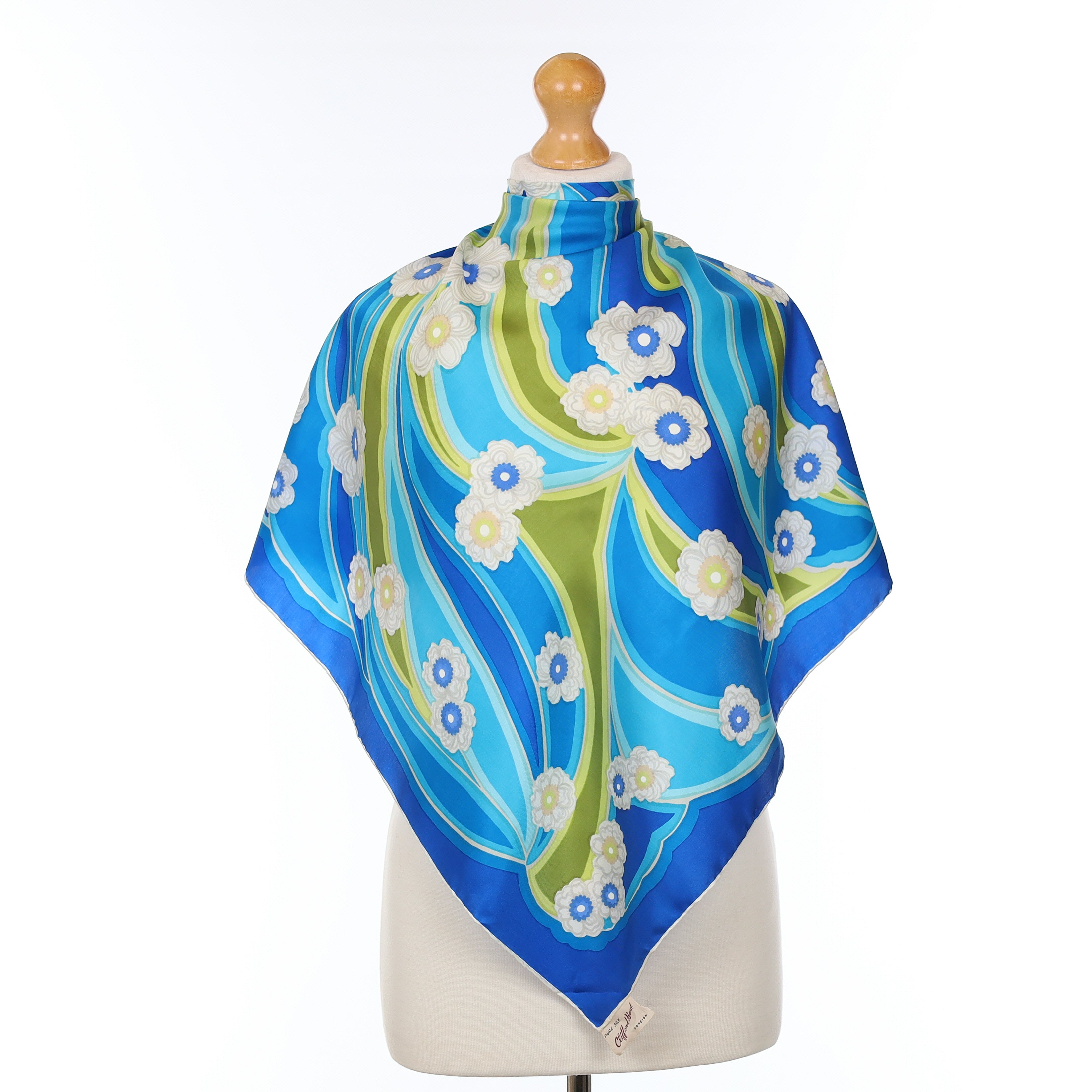 1970’s Clifford Bond Blue Floral Vintage Silk Scarf