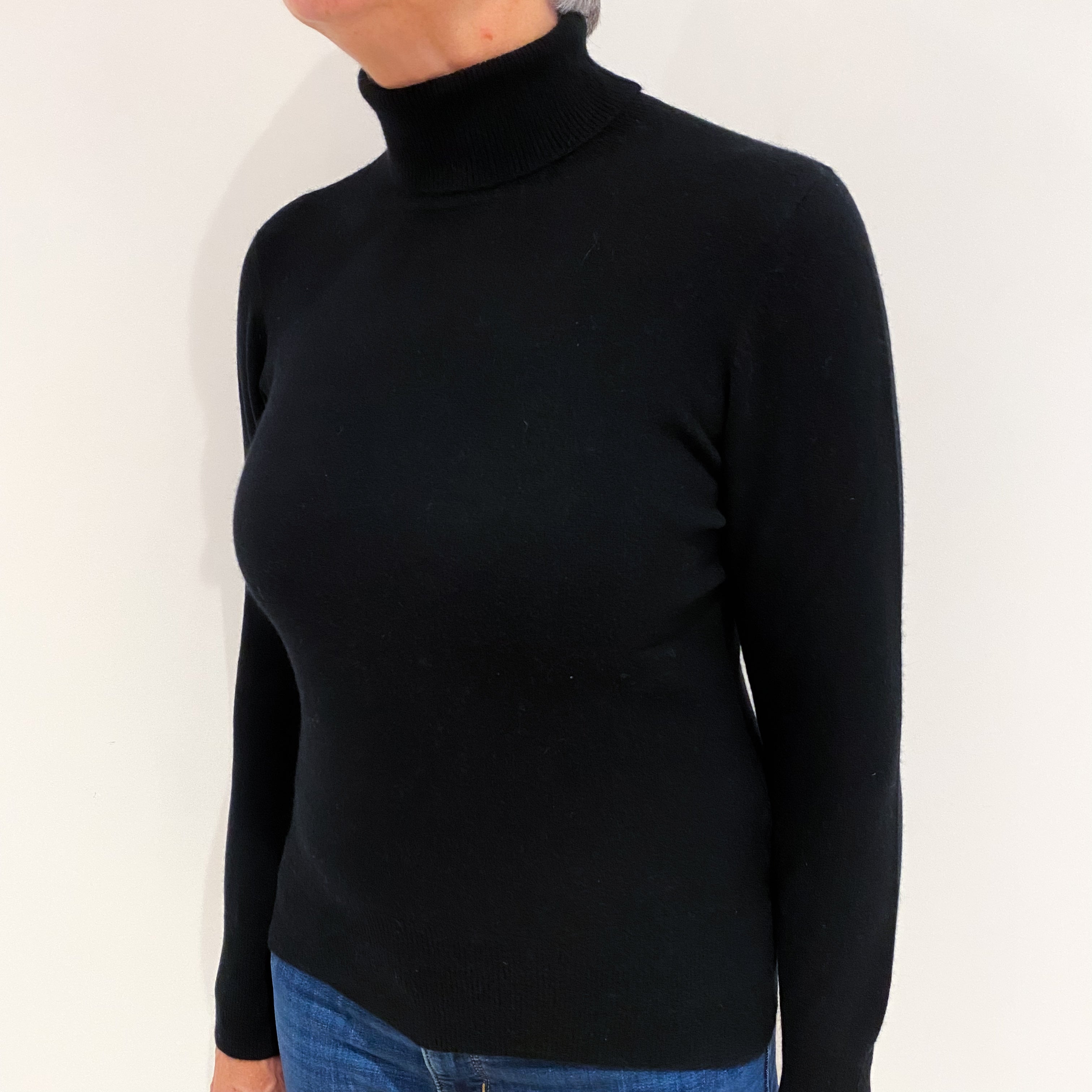 Black Cashmere Polo Neck Jumper Medium