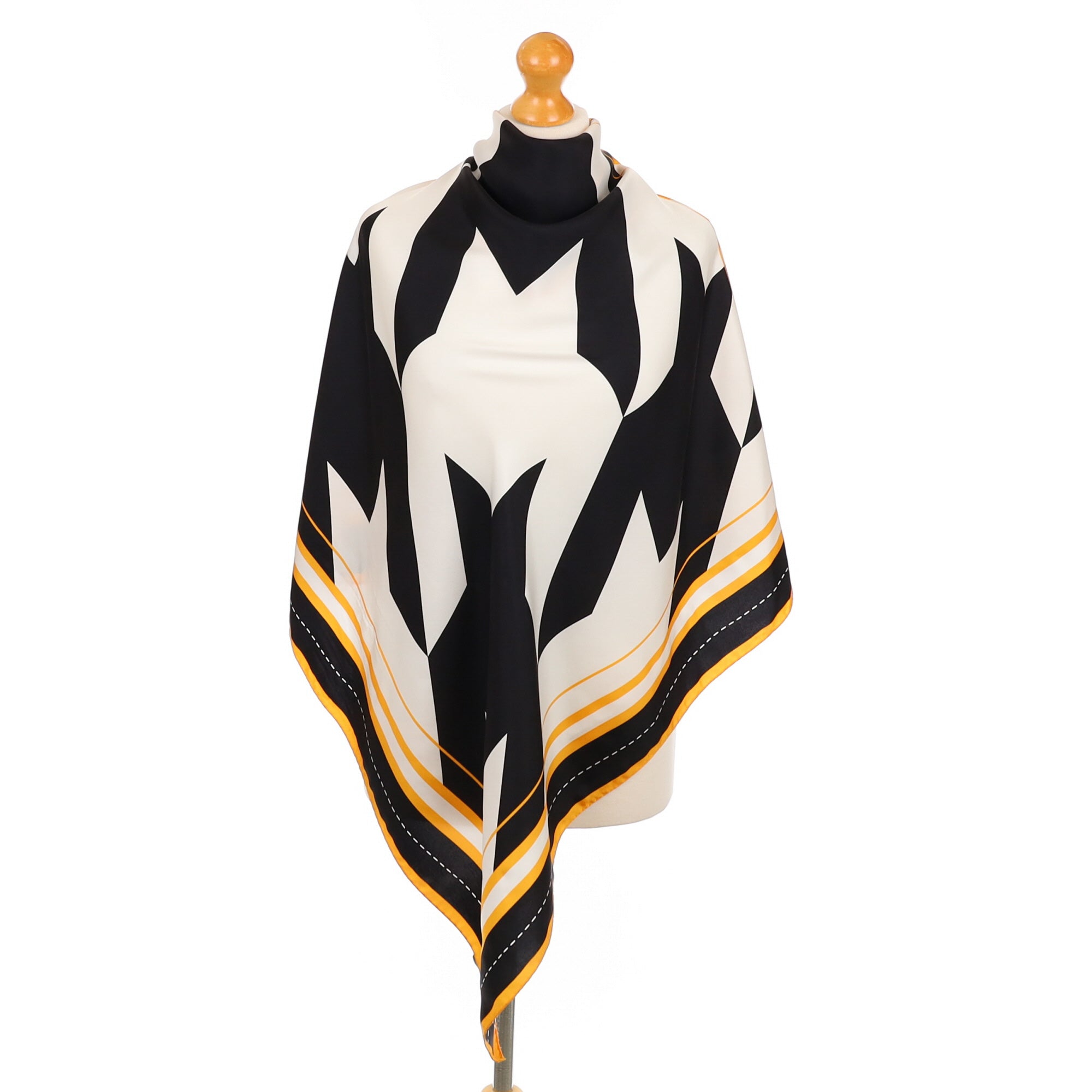 Jaeger Black Yellow and Cream Silk Scarf