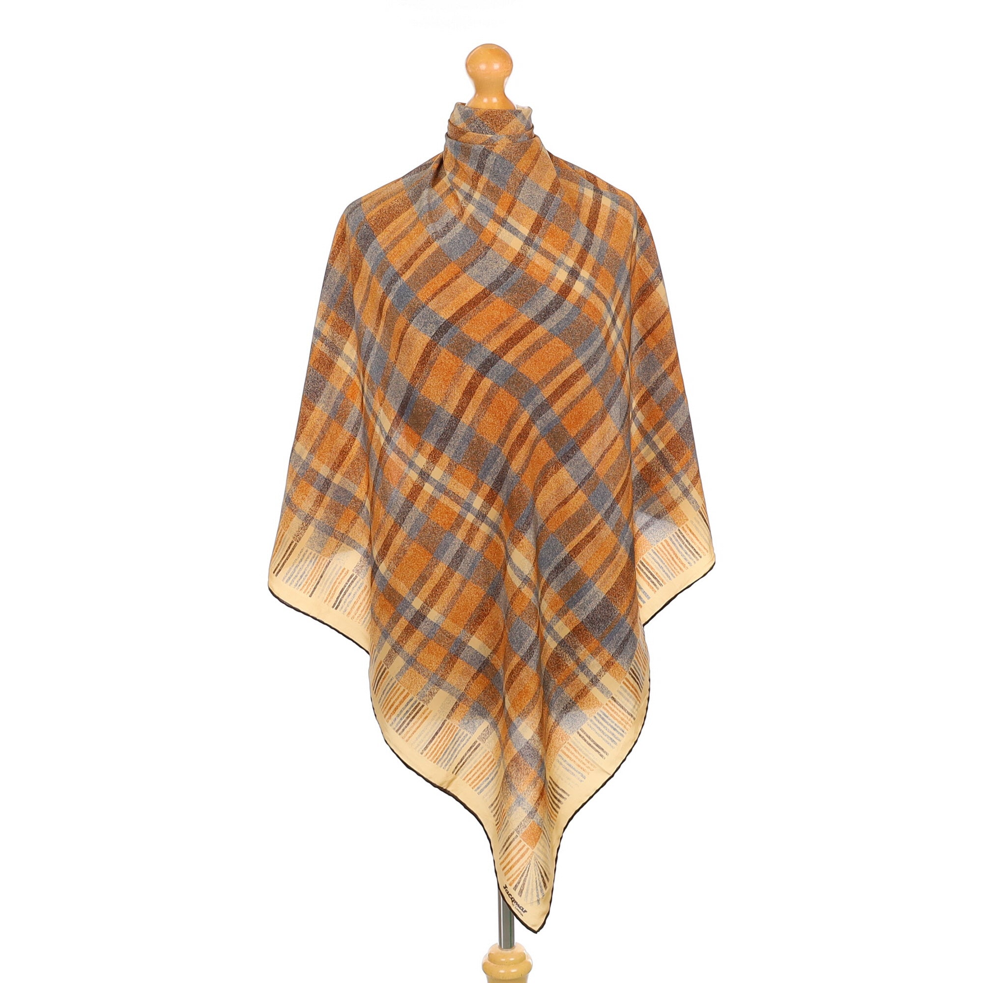 1970’s Jacqmar Brown Plaid Vintage Silk Scarf