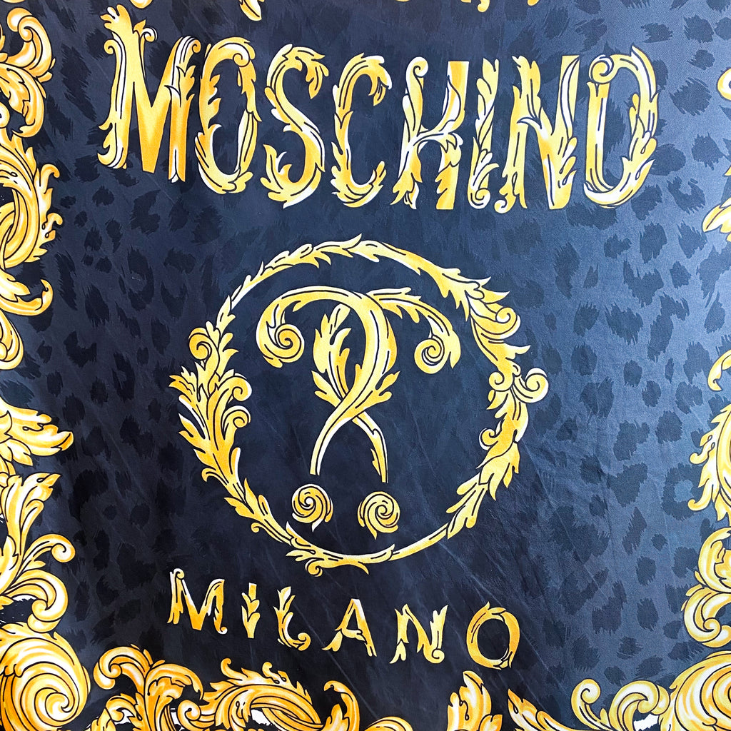 Large Moschino Black and Gold Silk Scarf