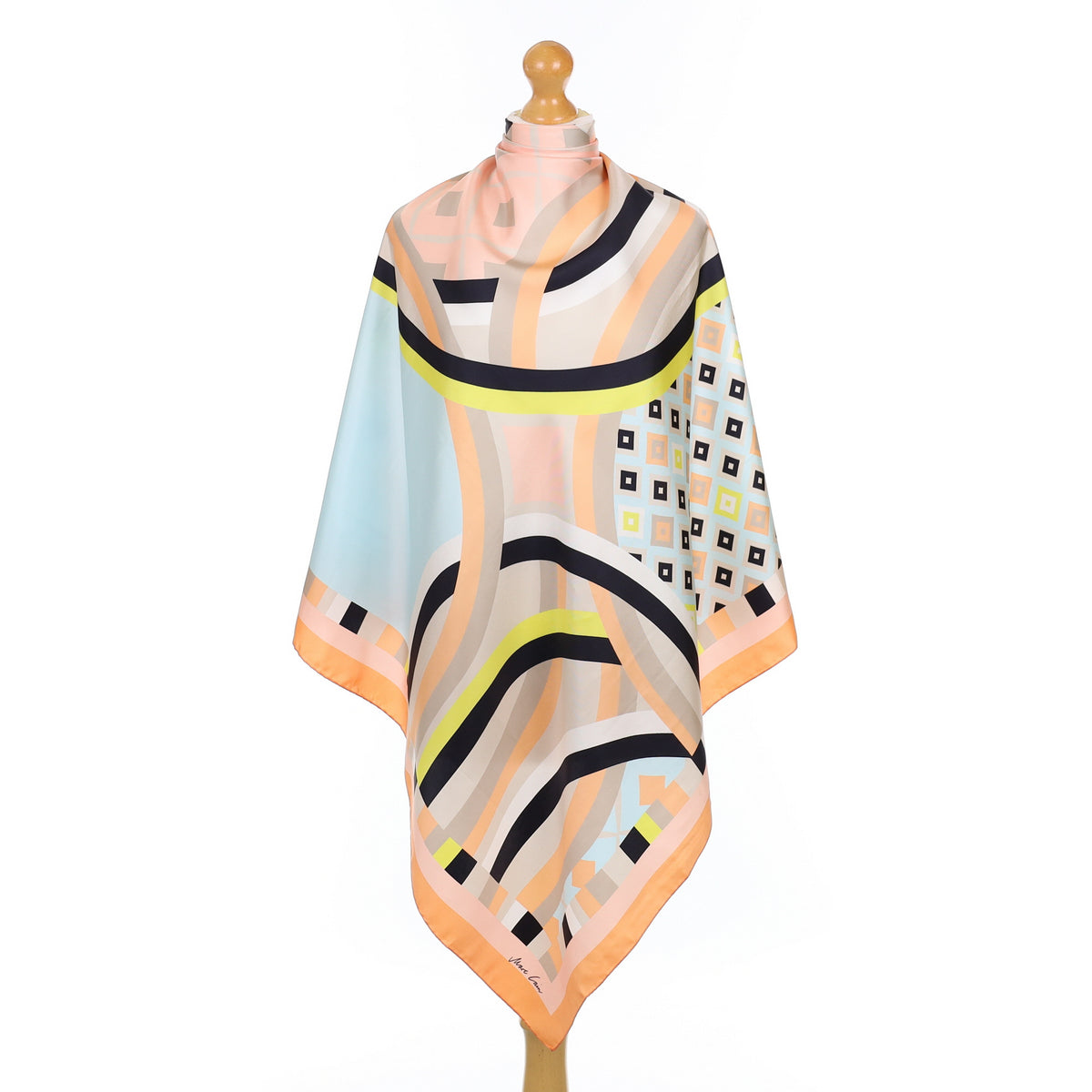 Marc Cain Abstract Pastels and Black Silk Scarf