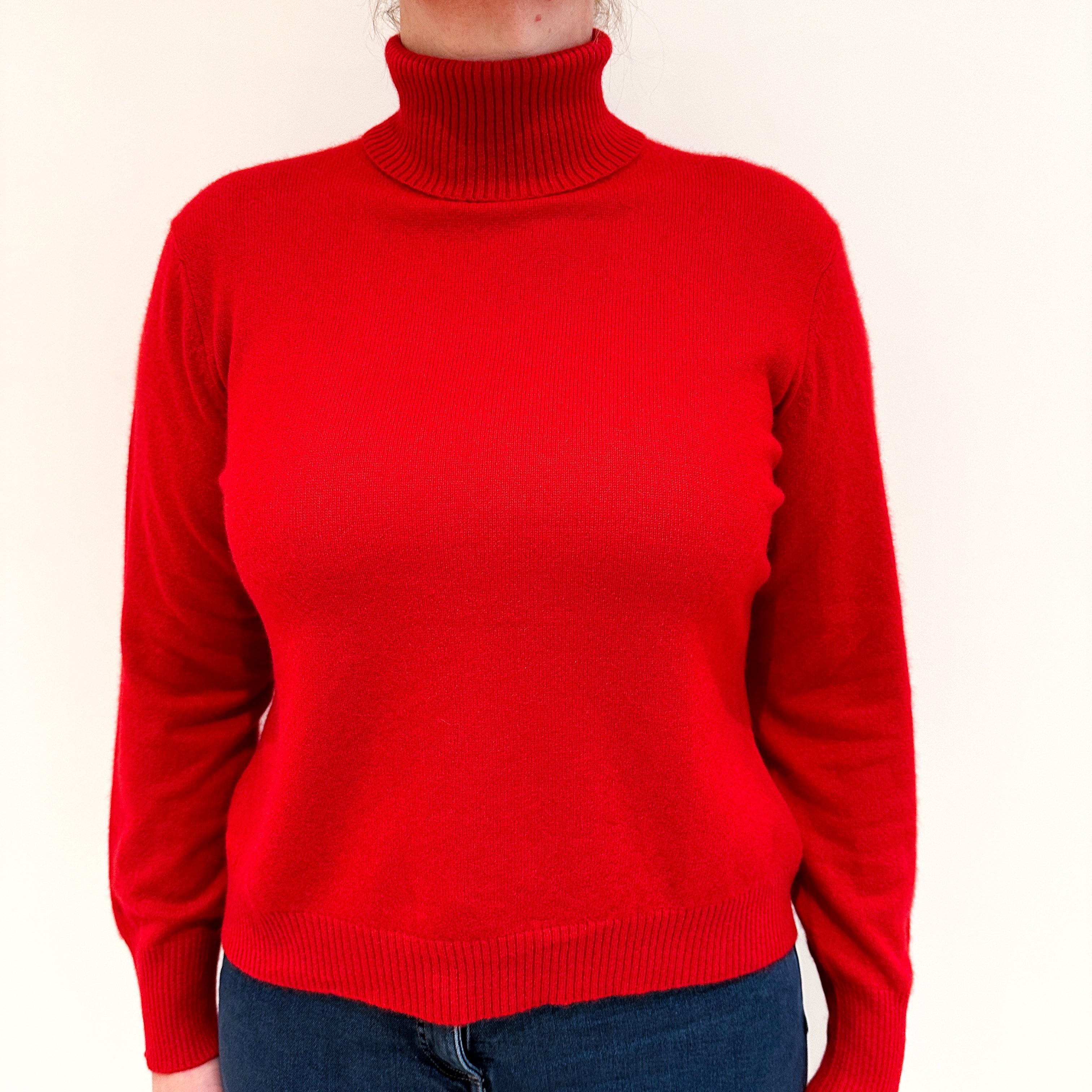 Scarlet Red Cashmere Polo Neck Jumper Large
