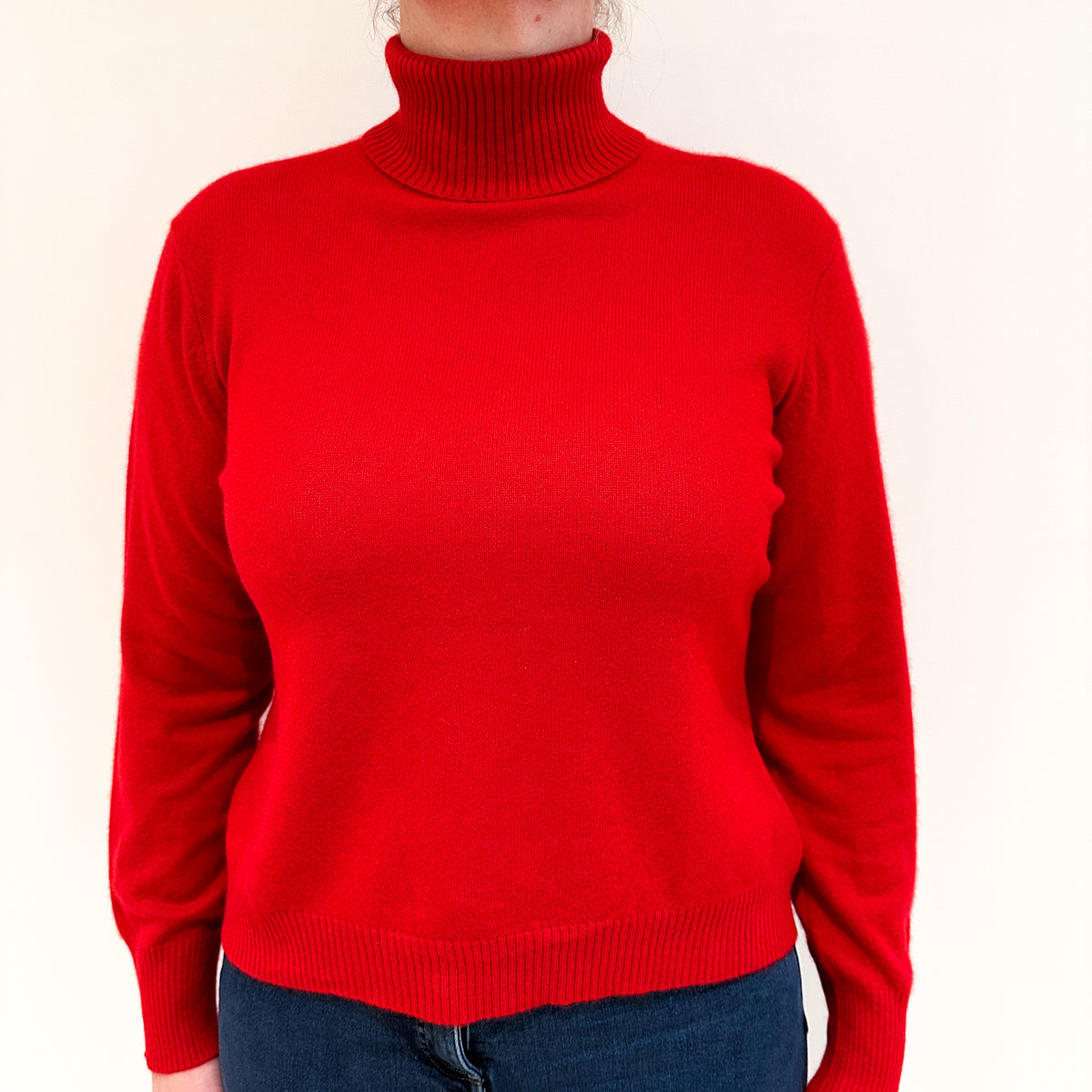 Scarlet Red Cashmere Polo Neck Jumper Large