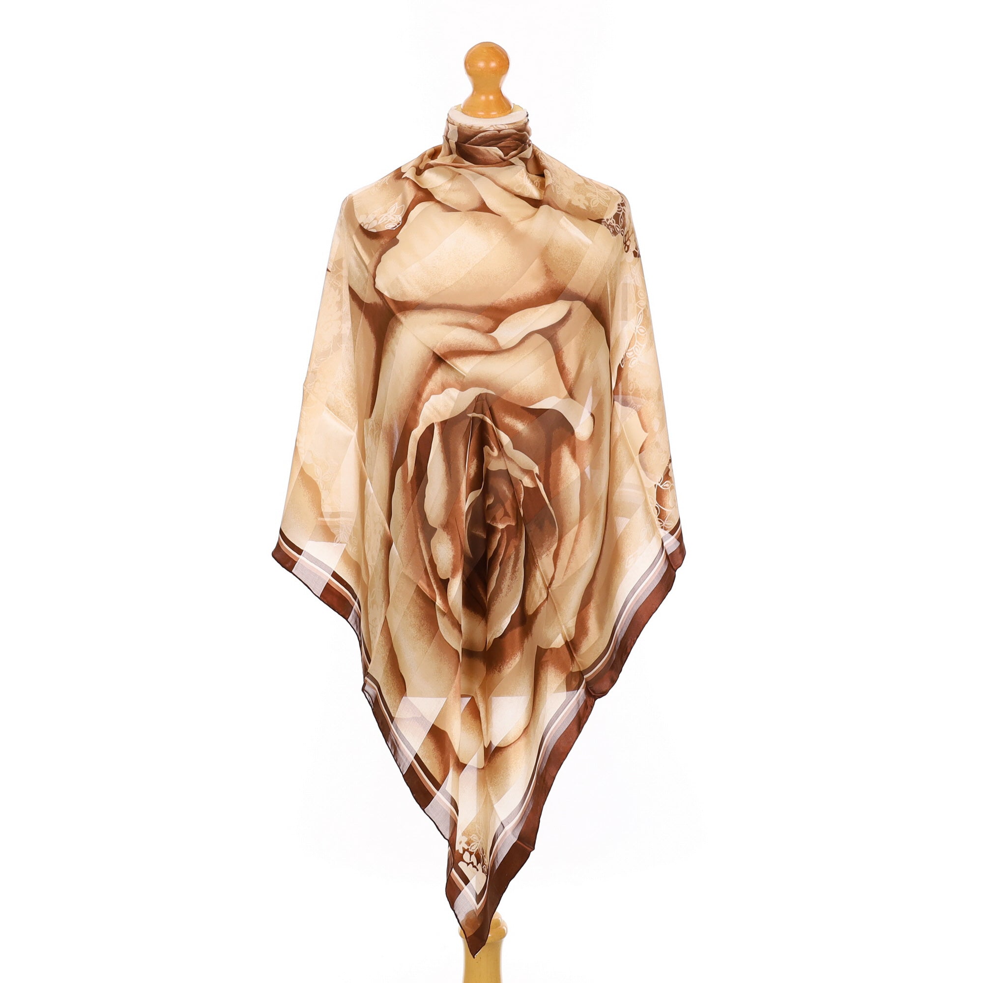 Brand New Brown Rose Silk Scarf