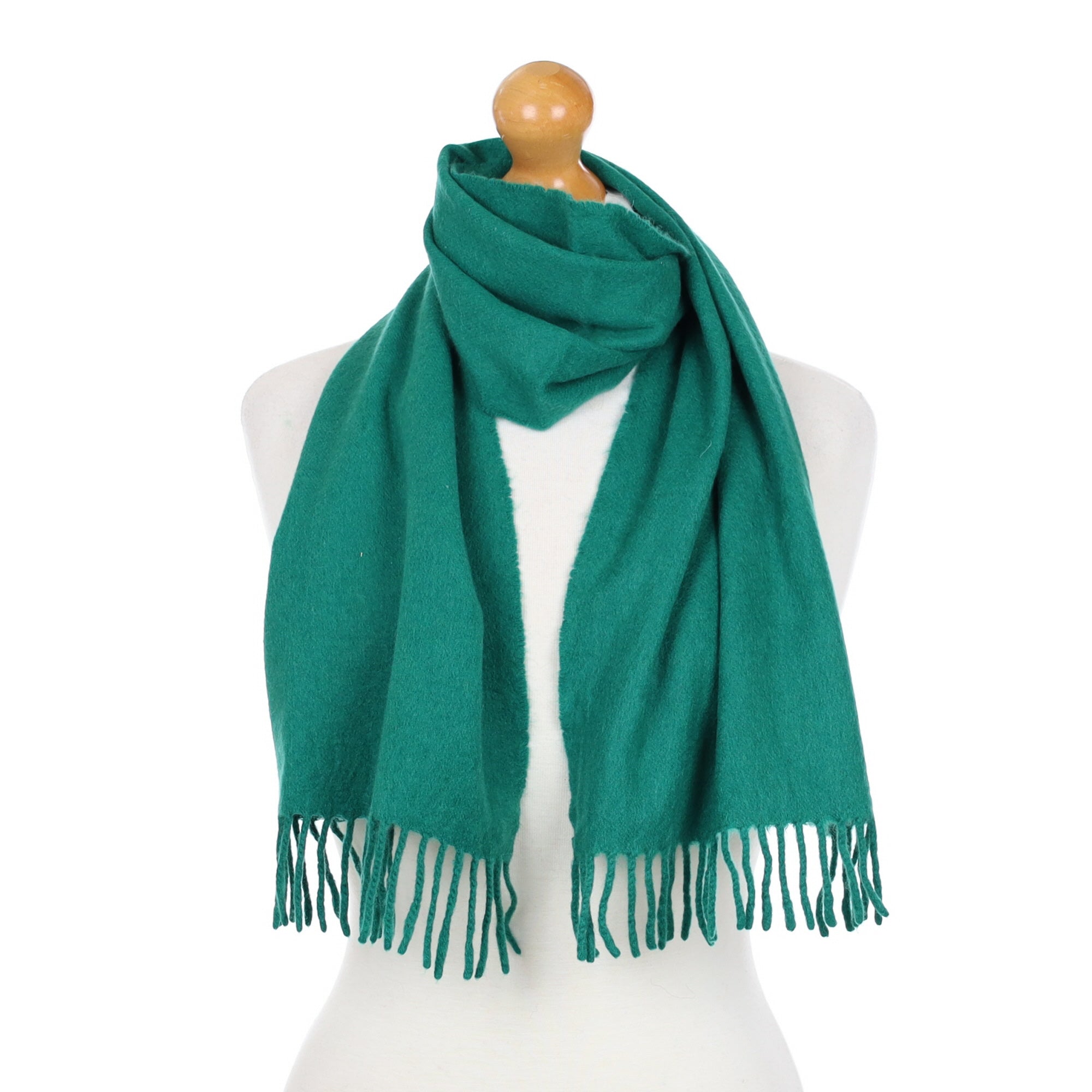 Scottish Emerald Green Cashmere Fringed Woven Scarf