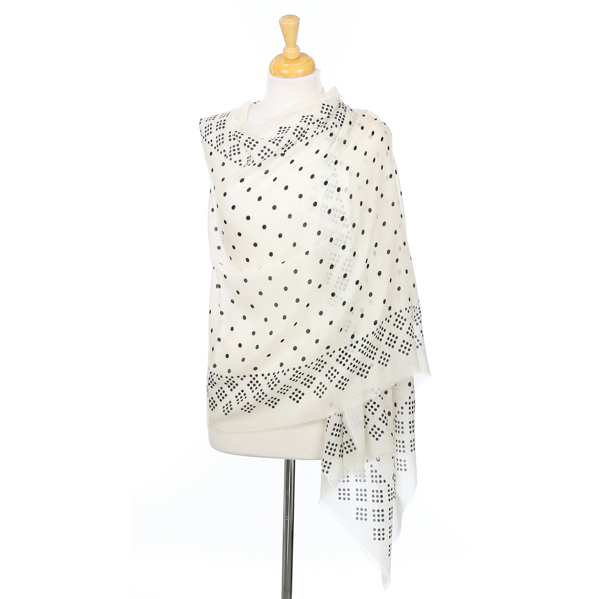 Scottish Begg & Co Cream Dotty Fine Woven Cashmere Wrap