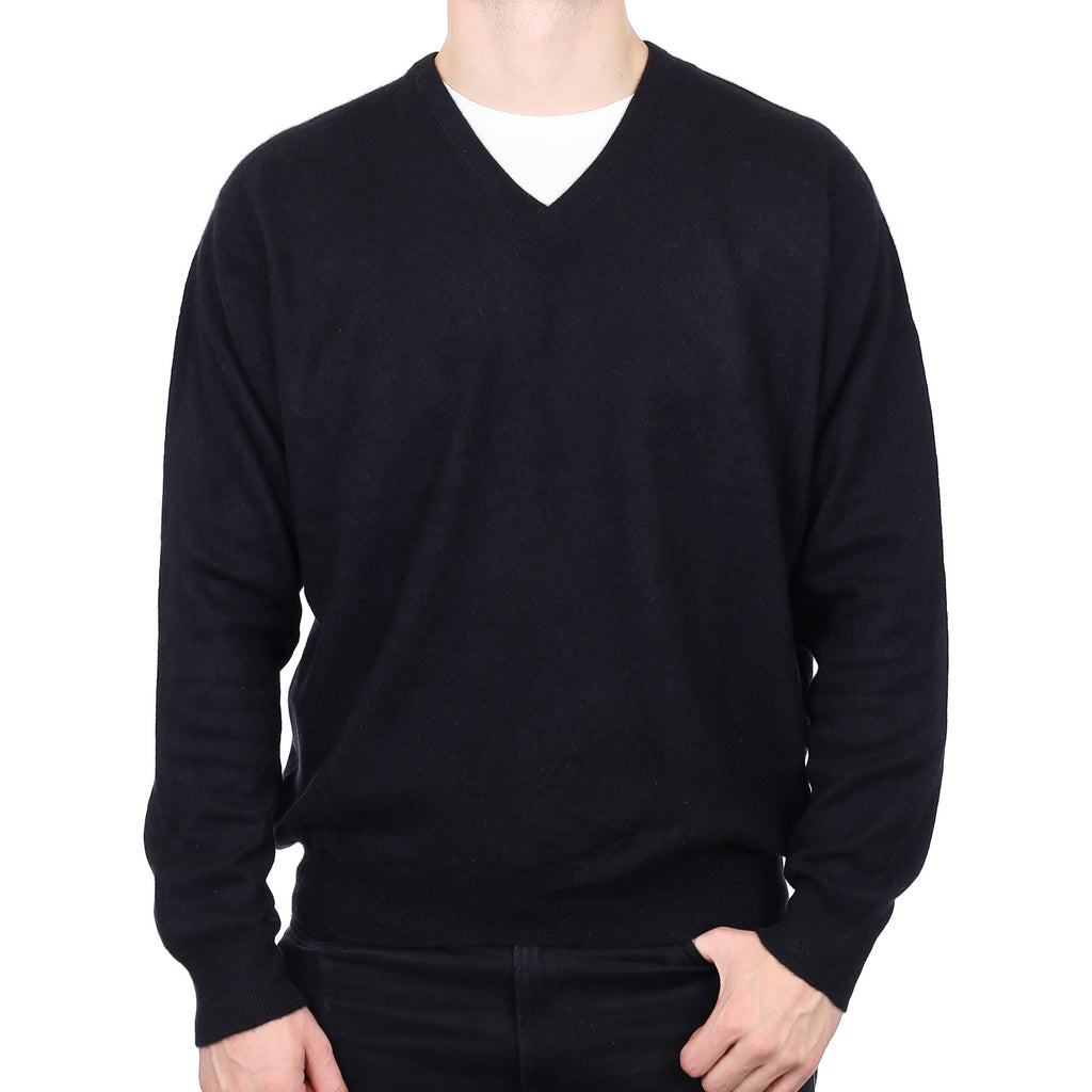 Men’s Black Cashmere V Neck Jumper Extra Large