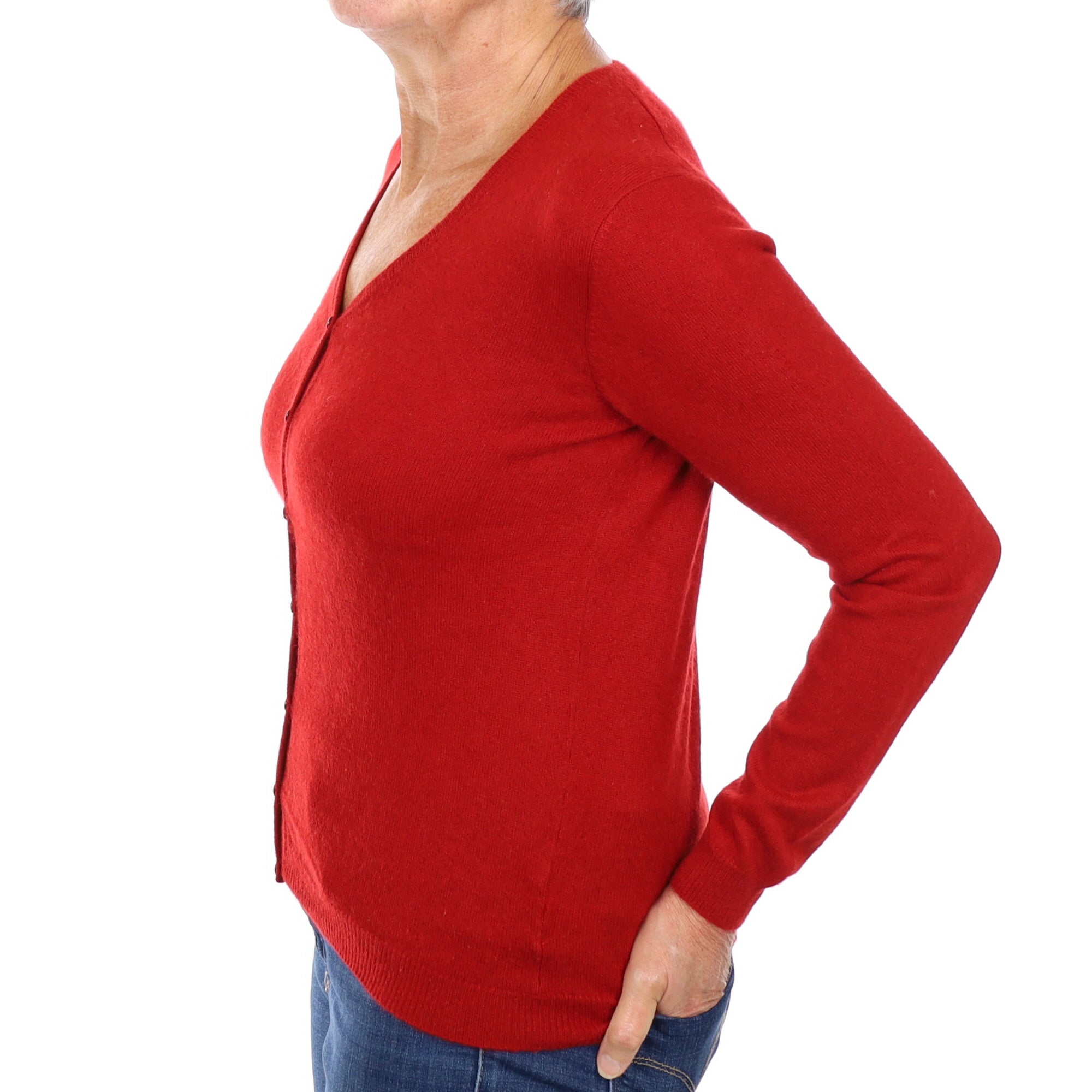 Spanish Red Cashmere V Neck Cardigan Medium