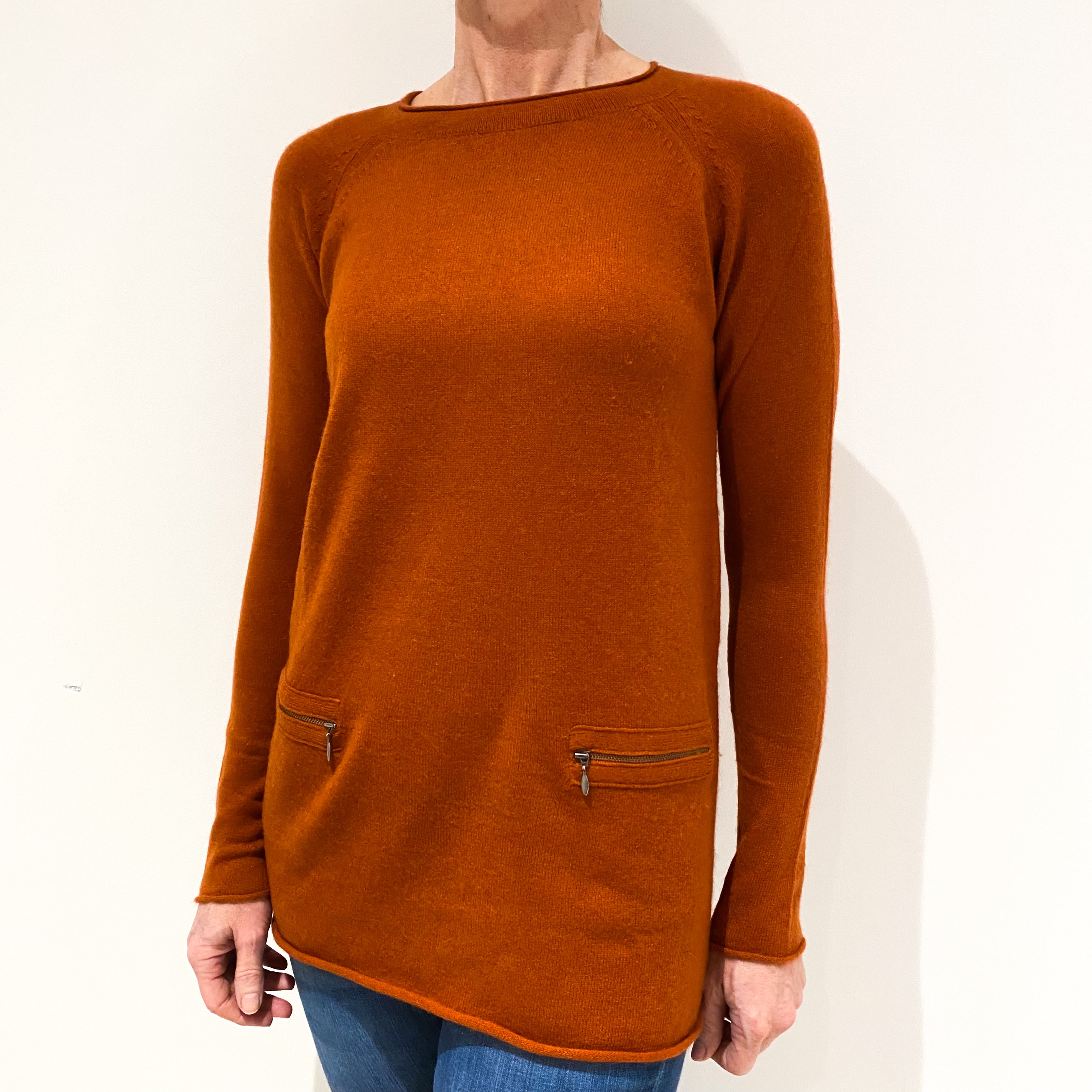 Pumpkin Orange Cashmere Crew Neck Jumper Small
