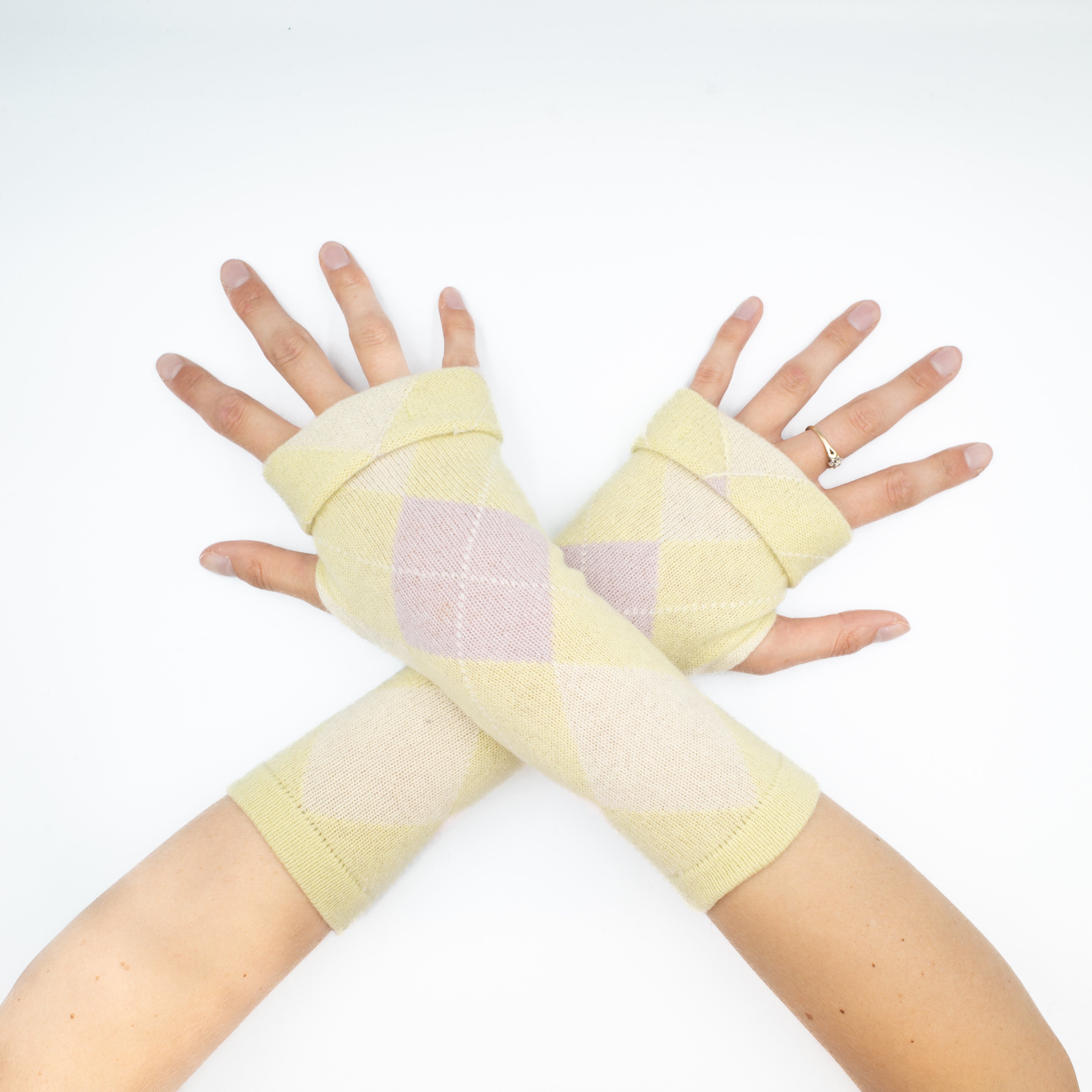 Lime Green Diamond Pattern Fingerless Gloves