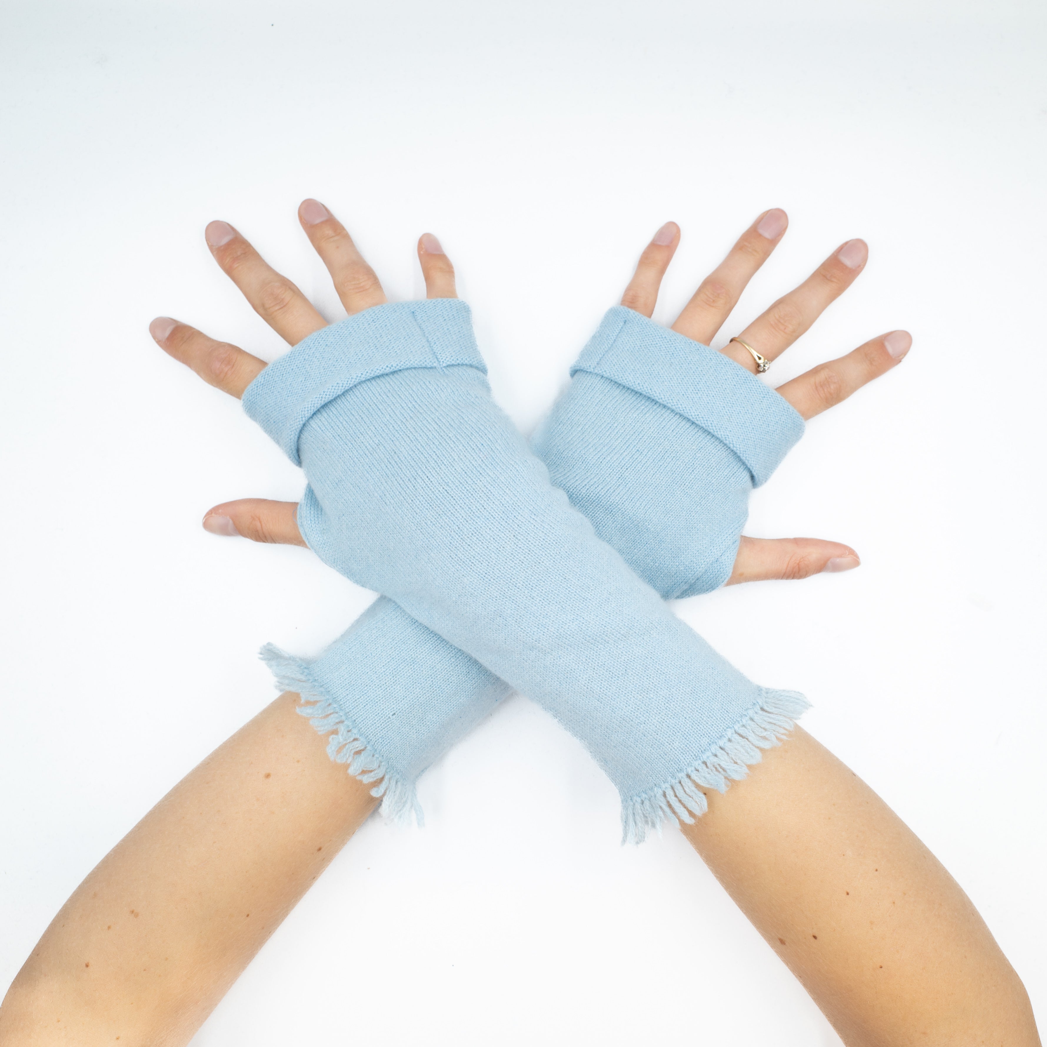 Baby Blue Fringed Fingerless Gloves