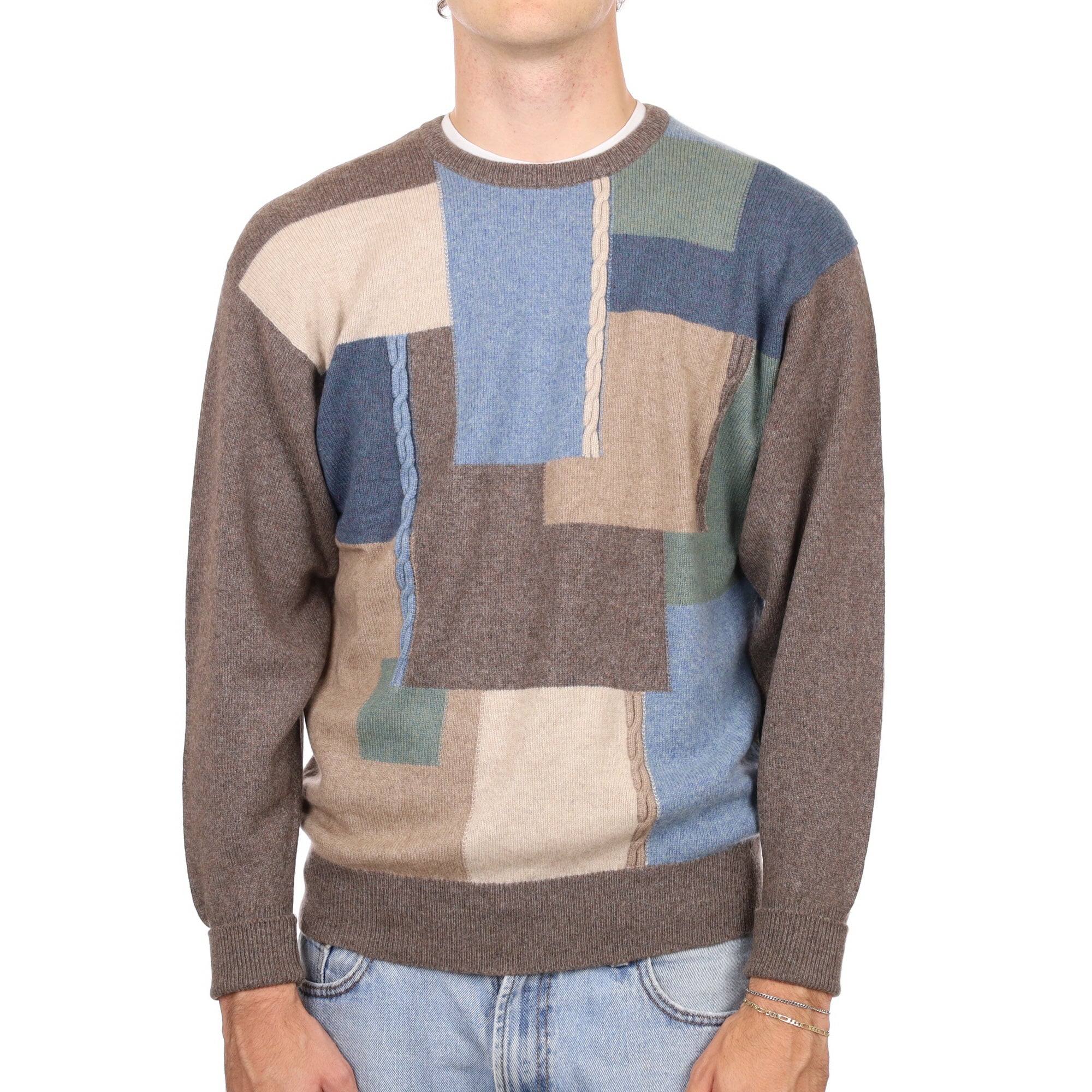 Men’s Vintage Scottish Mocha Brown Abstract Cashmere Crew Neck Jumper Large