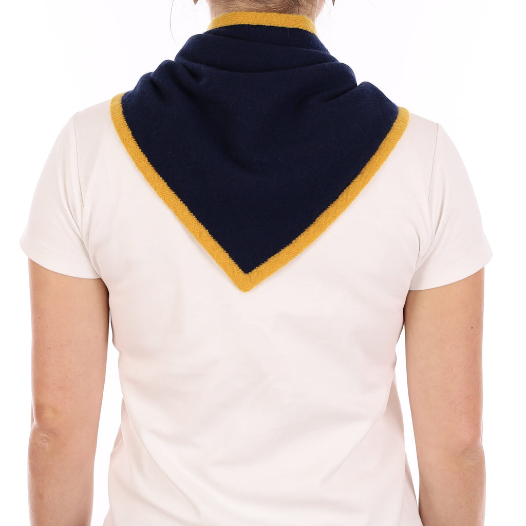 Brand New Navy and Mustard Recycled Cashmere Triangle Scarf
