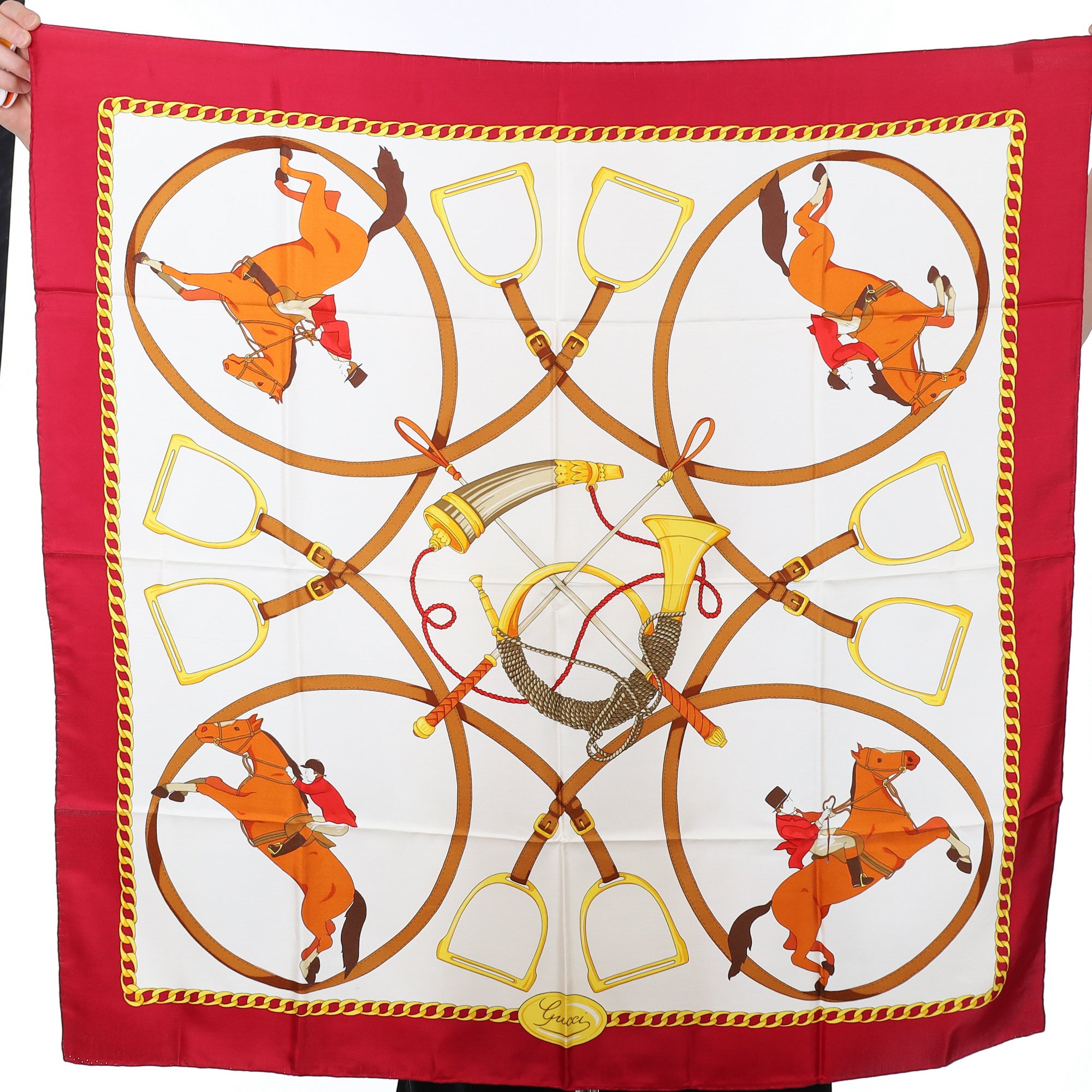 Brand New Gucci Hunting Design Vintage Silk Scarf