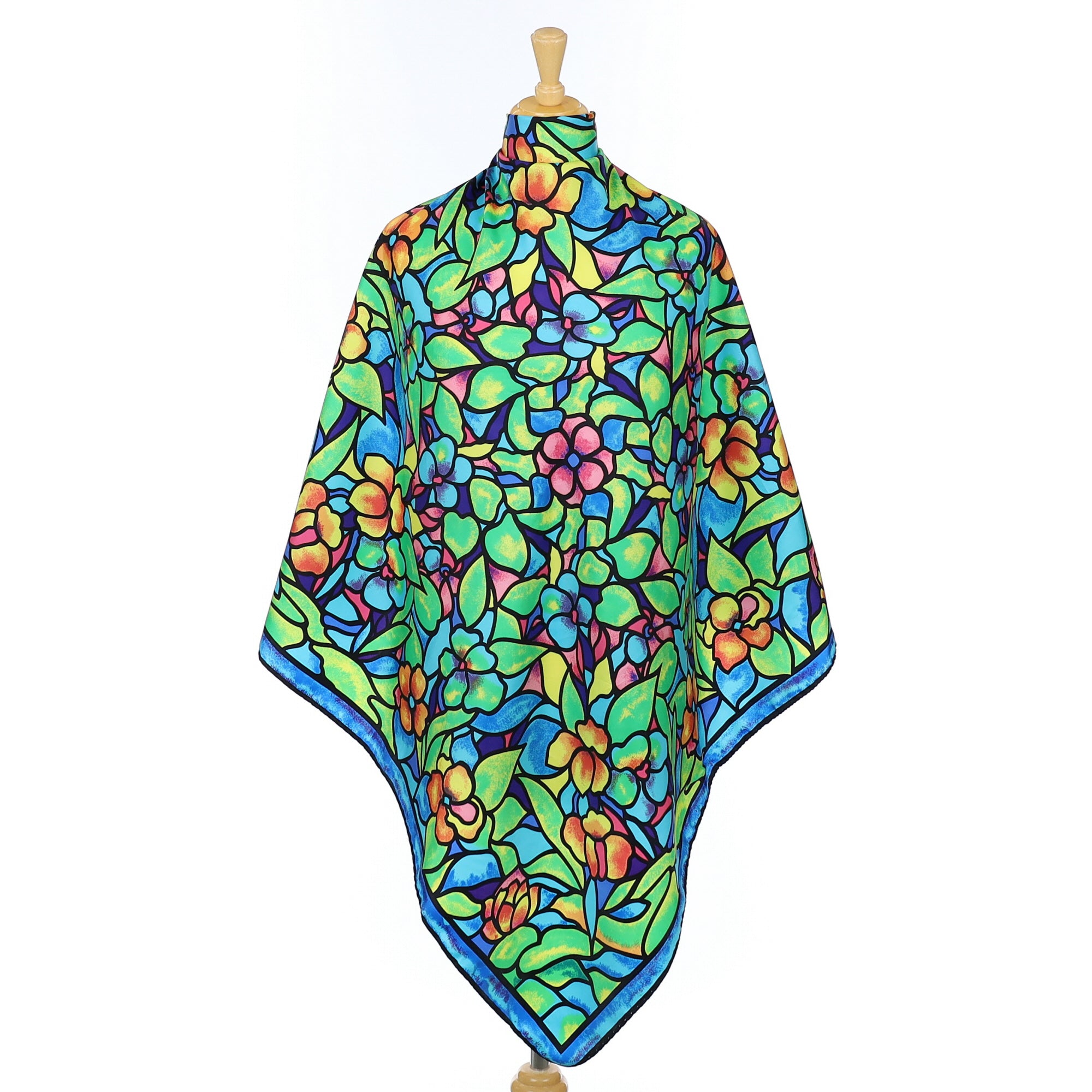 Past Times Green Abstract Floral Vintage Silk Scarf