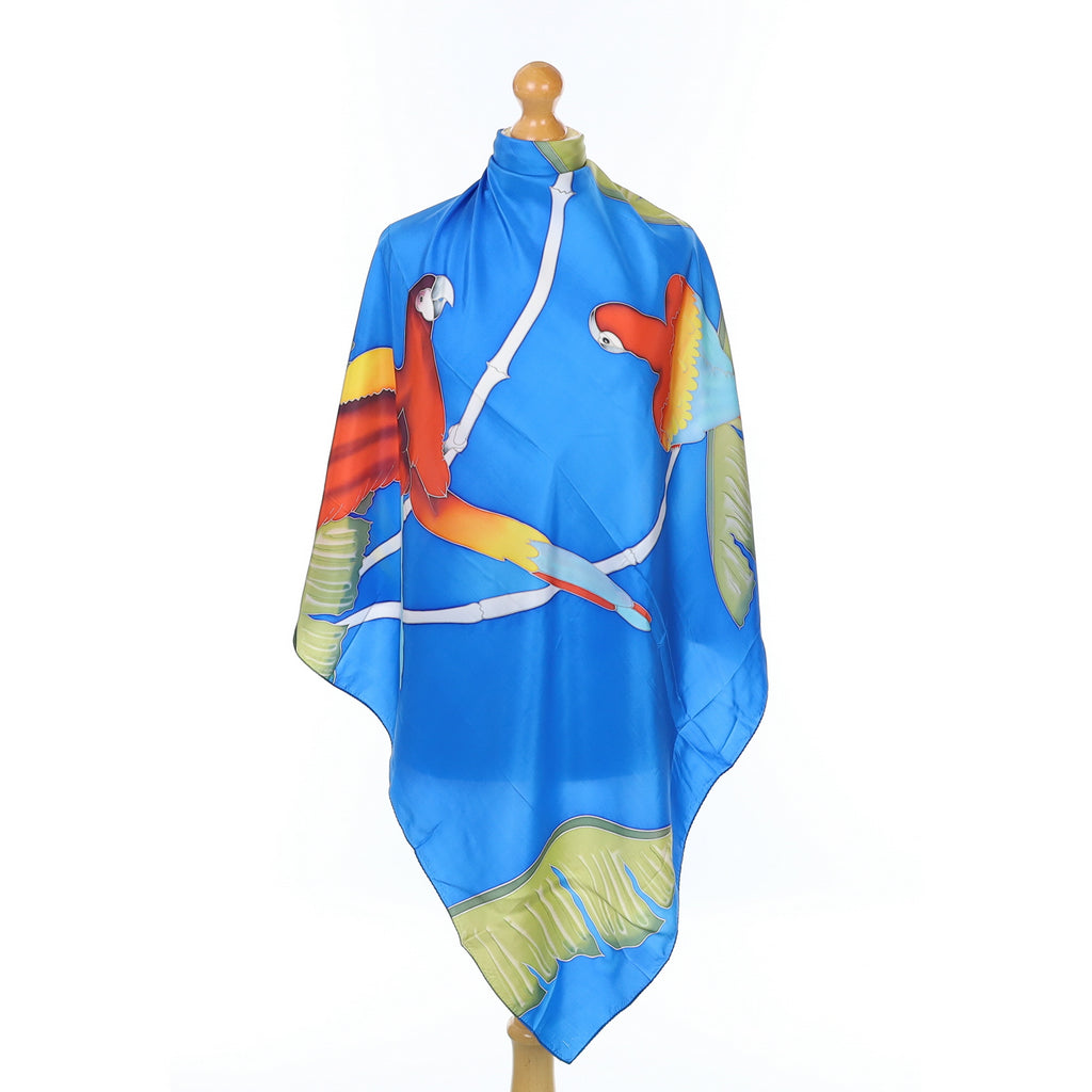 Hand Painted Parrot Silk Scarf