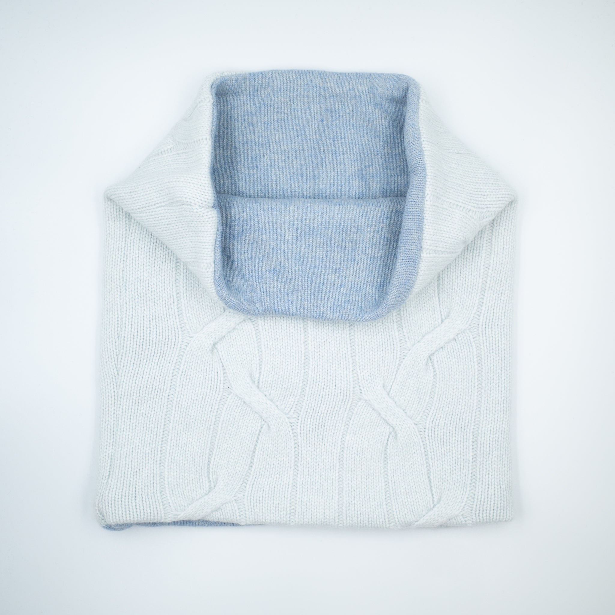 Chunky Ice Blue Cable and Sky Blue Luxury Double Layered Snood
