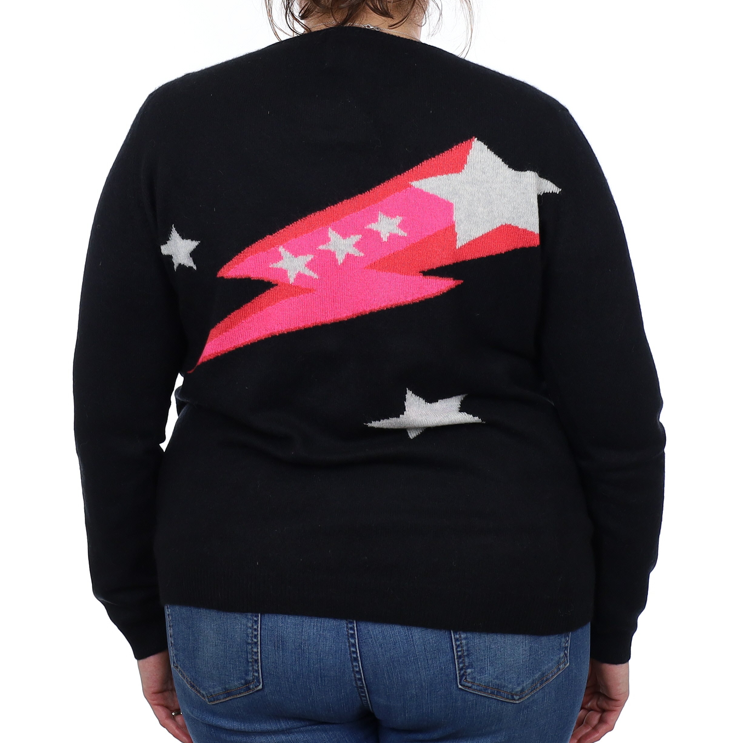 Black and Pink Lightening Bolt Cashmere Crew Neck Jumper Extra Large
