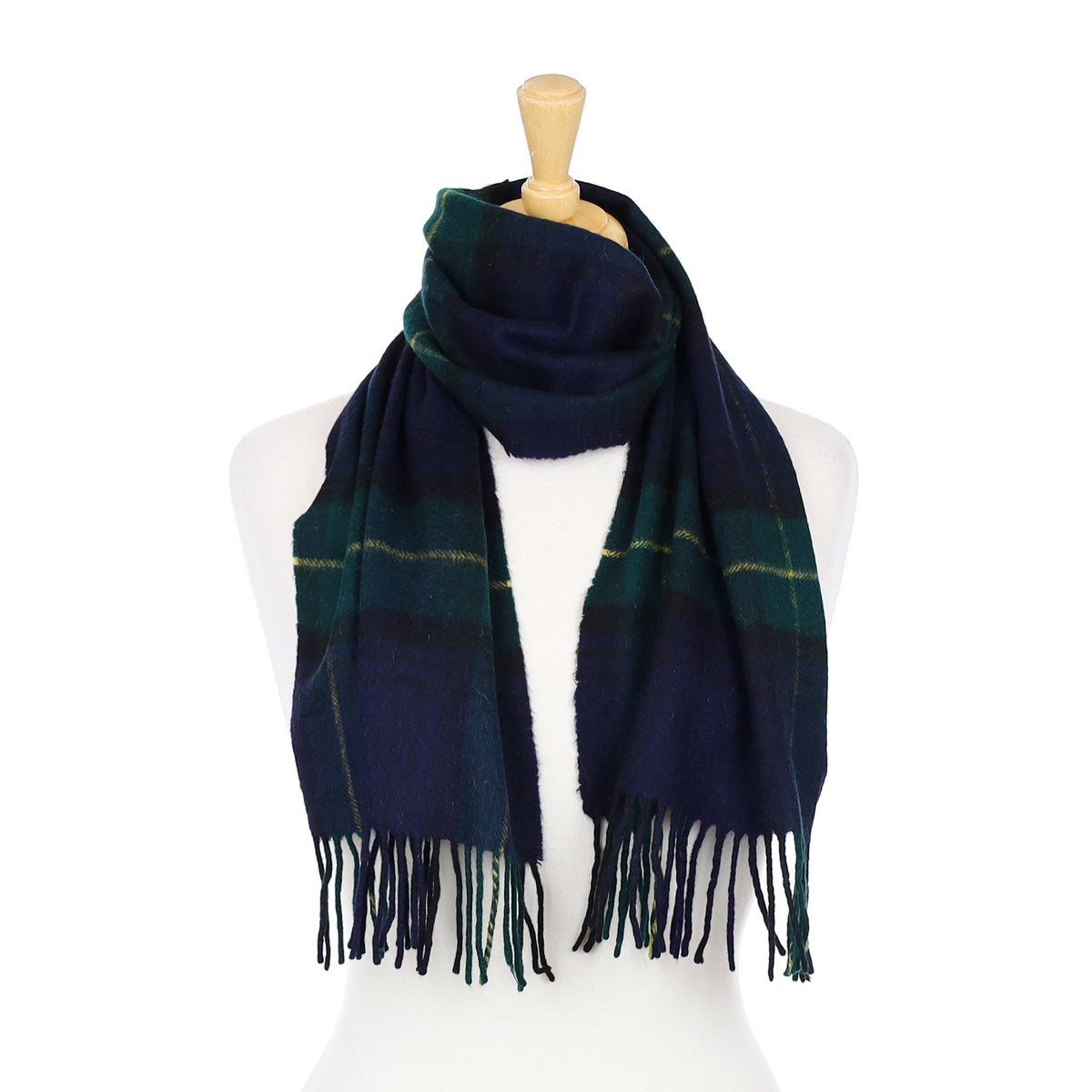 Navy & Green Check Cashmere Woven Scarf
