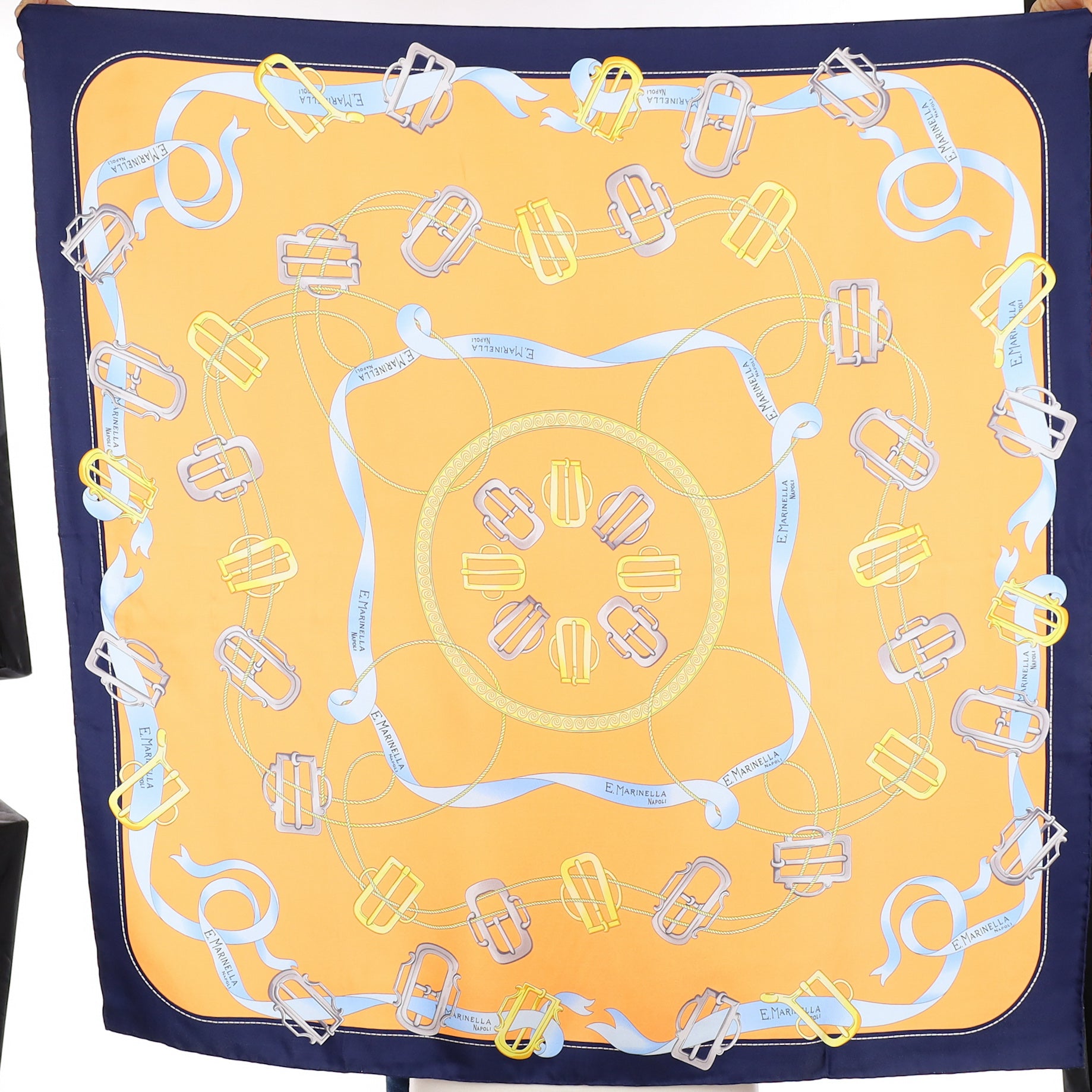 Brand New E.Marinella Peach and Navy Blue Silk Scarf