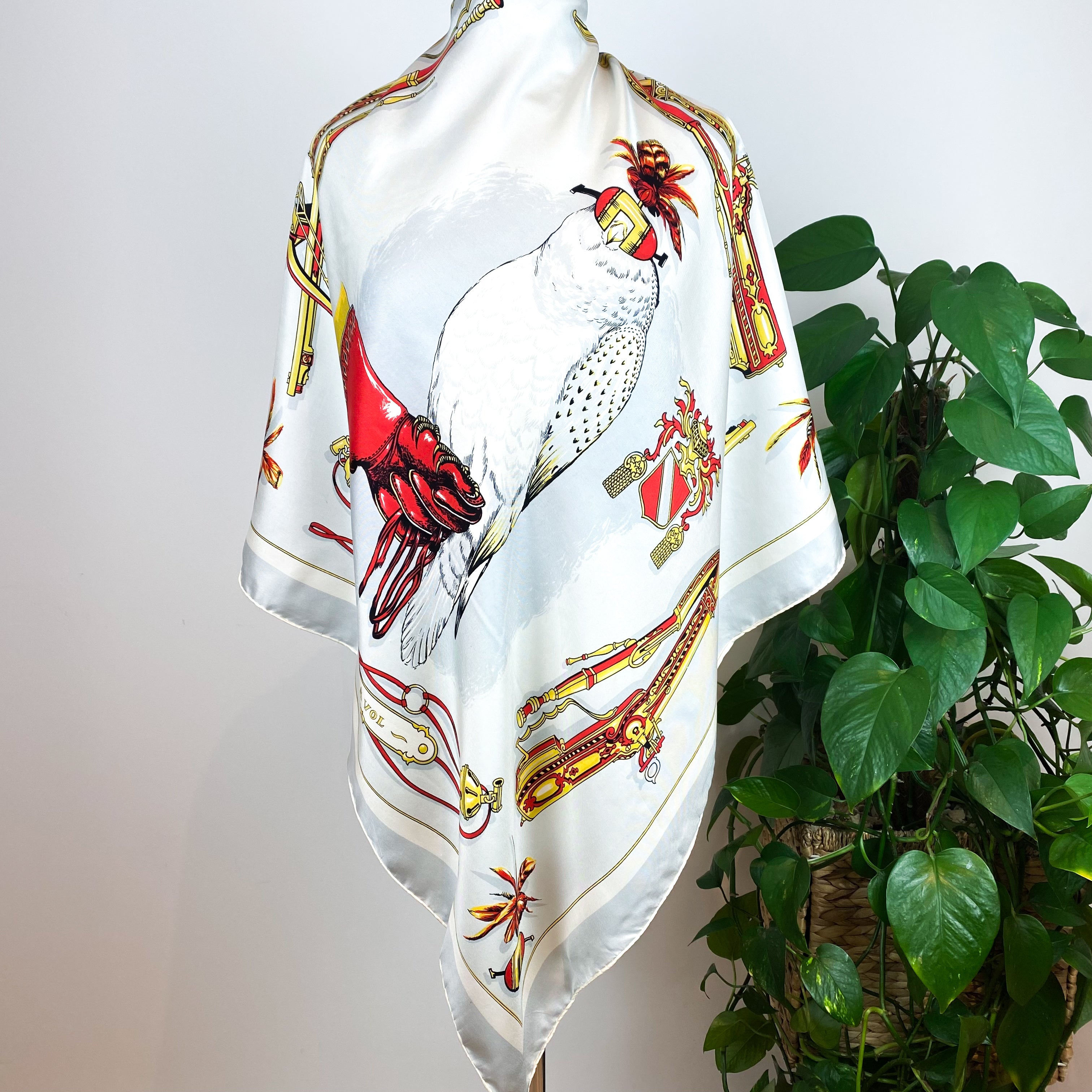 1970s Bird of Prey French Vintage Silk Scarf