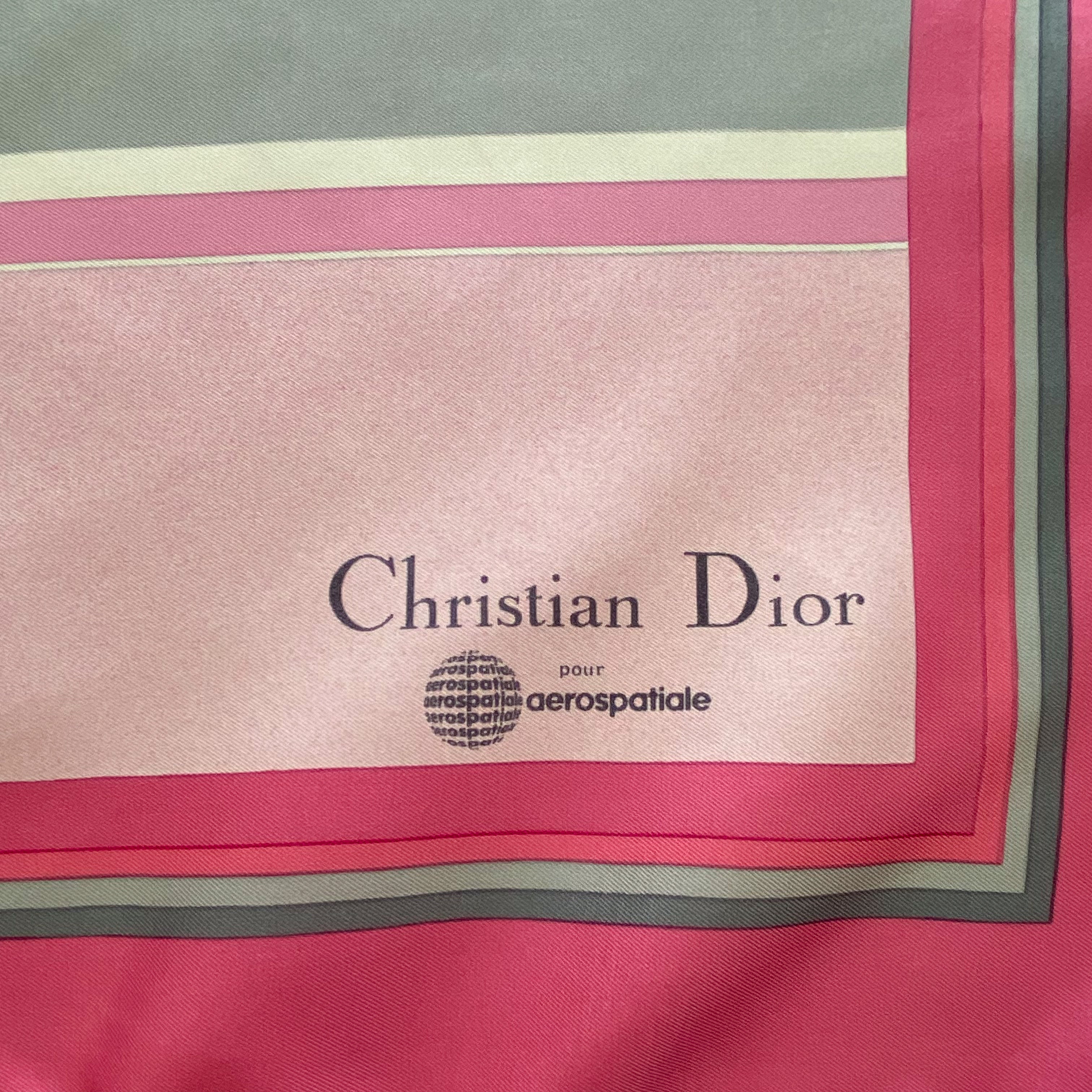 Christian Dior Pink and Grey Vintage Silk Scarf