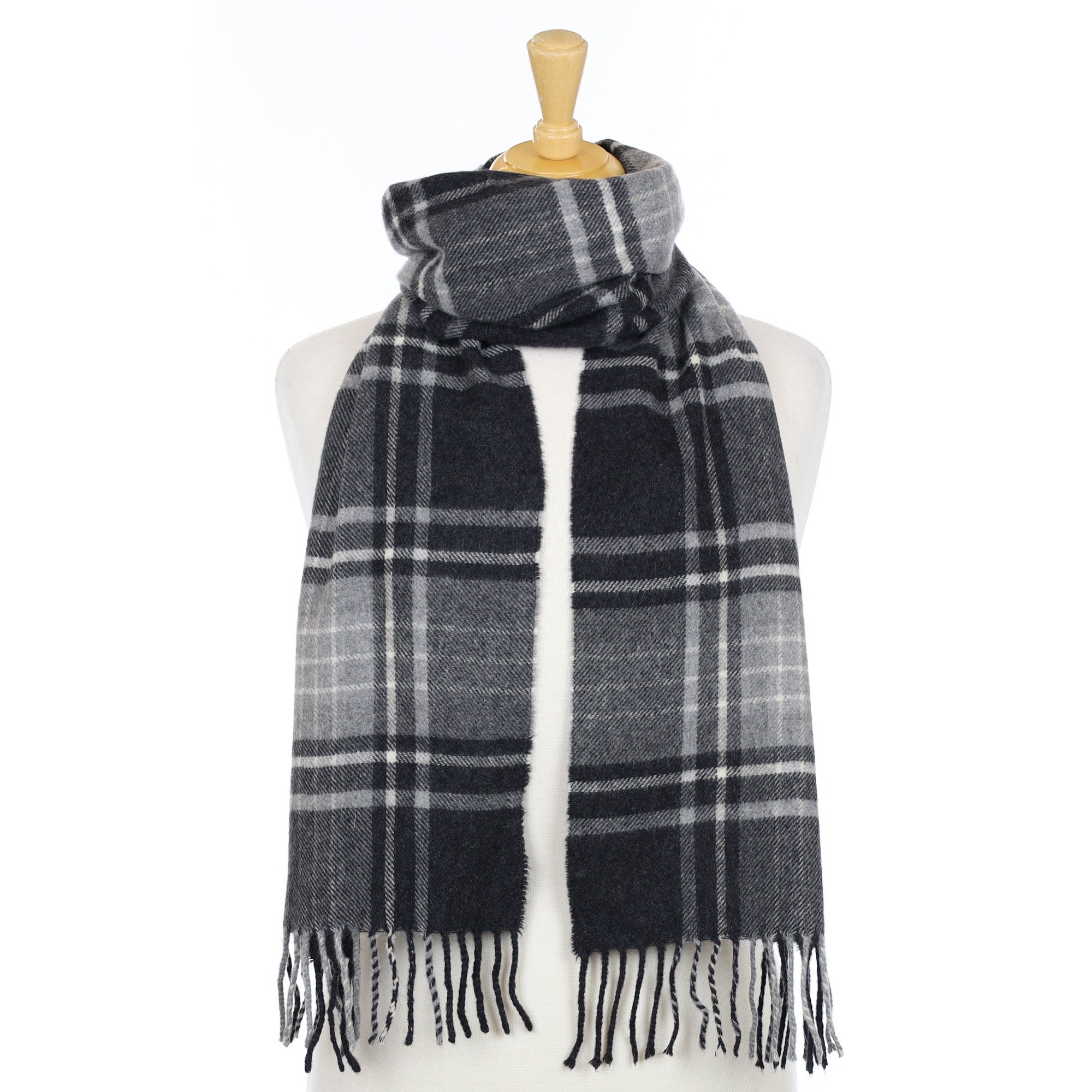 Italian Slate Grey Check Woven Cashmere Scarf