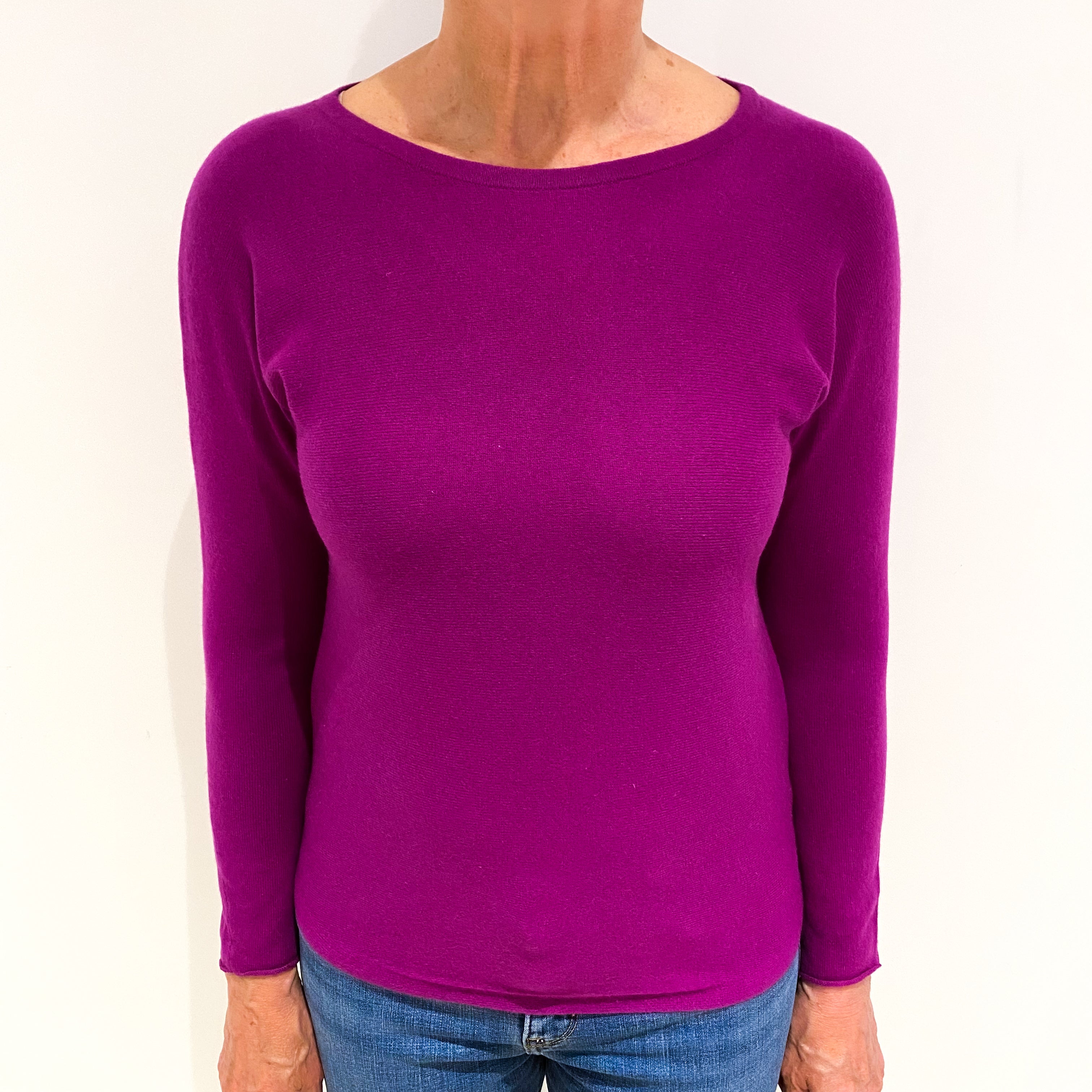 Magenta Pink Cashmere Wide Crew Neck Jumper Medium