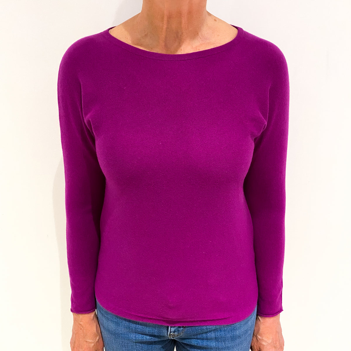 Magenta Pink Cashmere Wide Crew Neck Jumper Medium