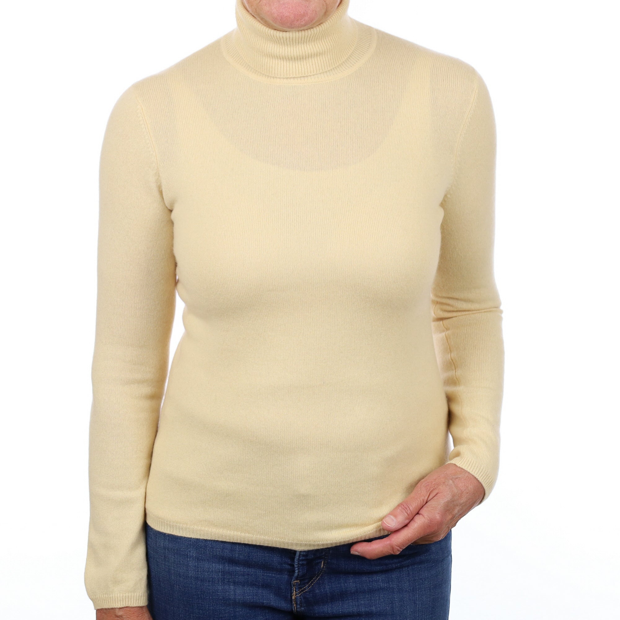 Primrose Yellow Cashmere Polo Neck Jumper Medium