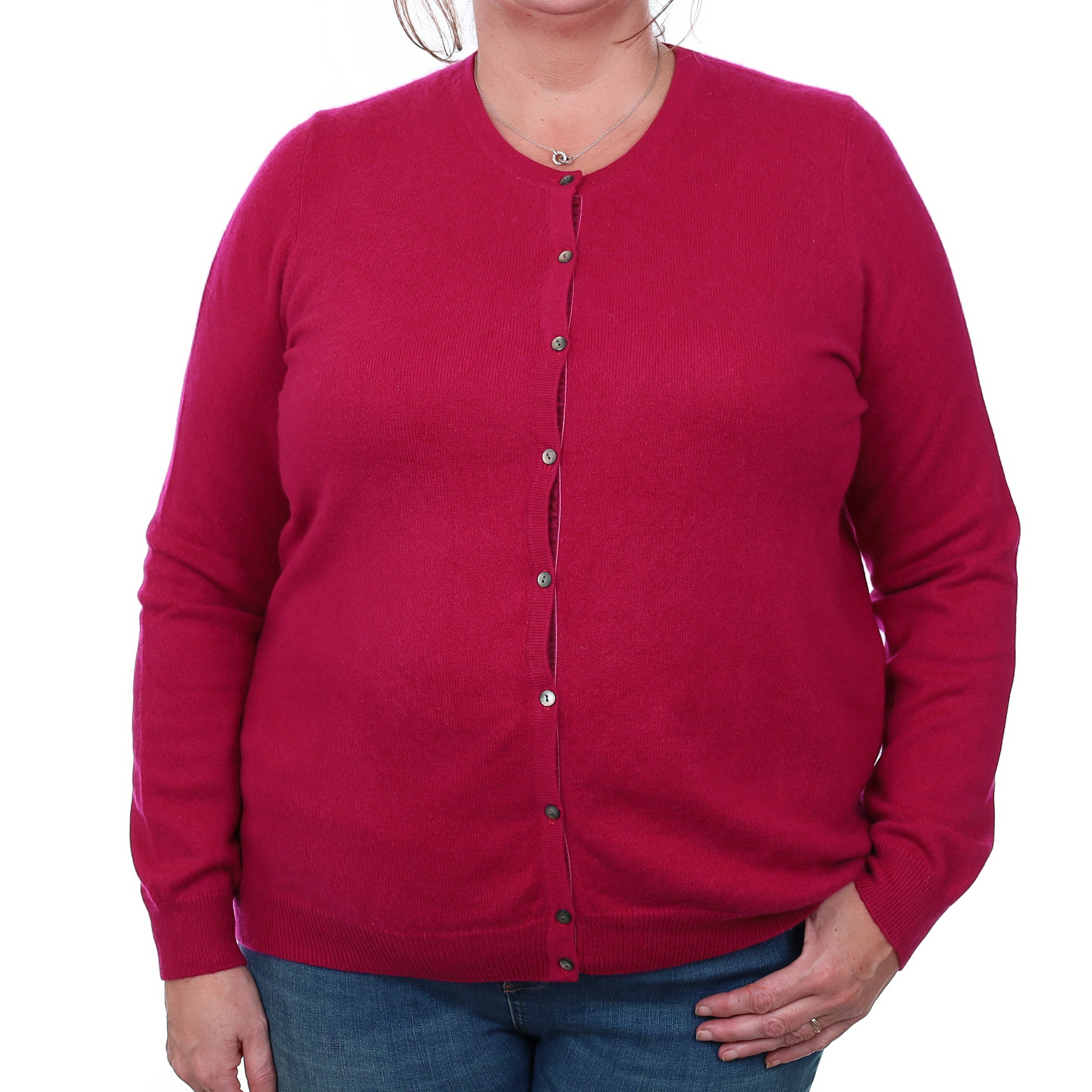 Cherry Pink Cashmere Crew Neck Cardigan Extra Large