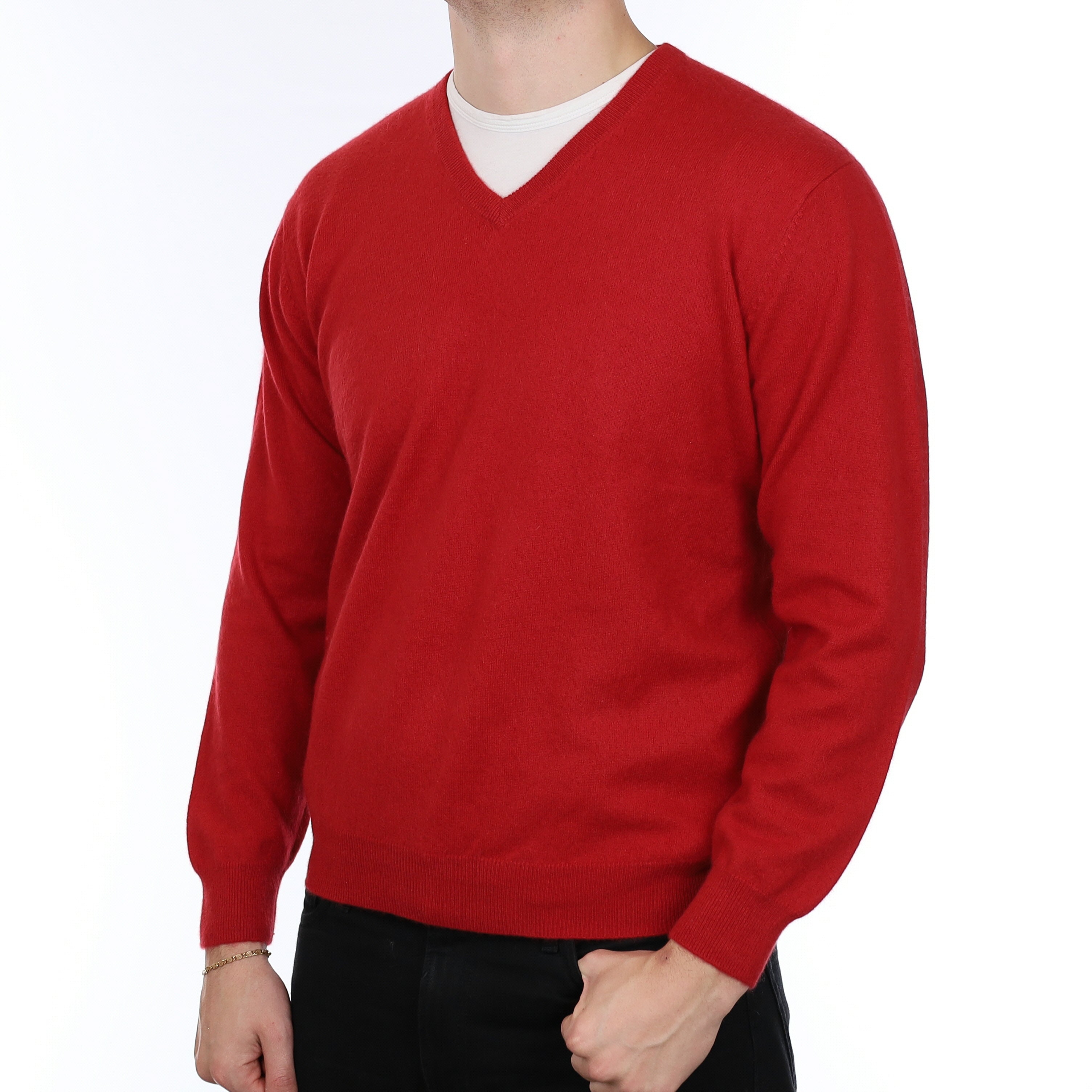 Men’s Paul Costelloe Spanish Red Cashmere V Neck Jumper Extra Large