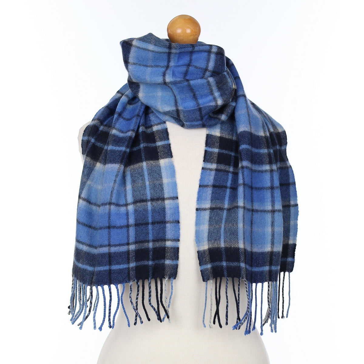 Blue Toned Checked Cashmere Woven Scarf