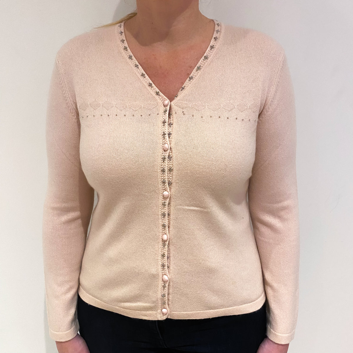 Shell Pink Cashmere V-neck Cardigan Large