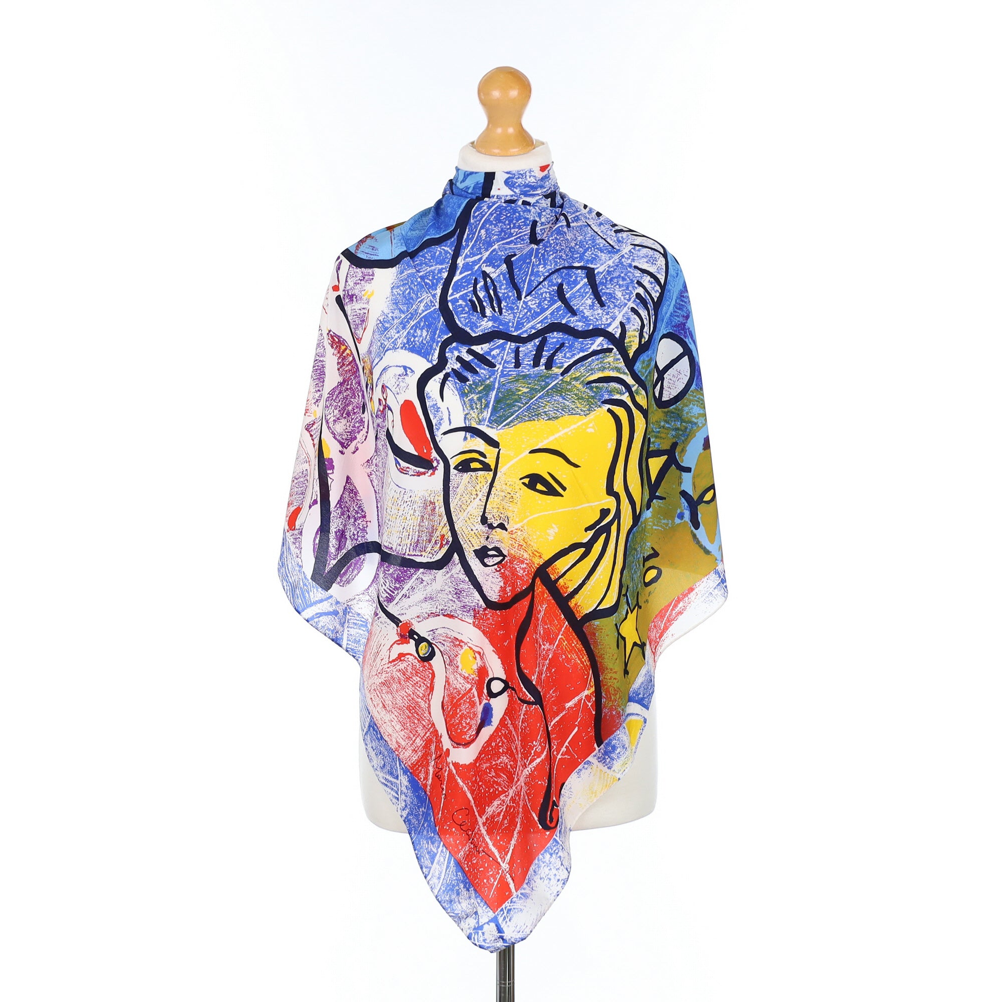 Italian Red Yellow Blue Abstract Silk Scarf