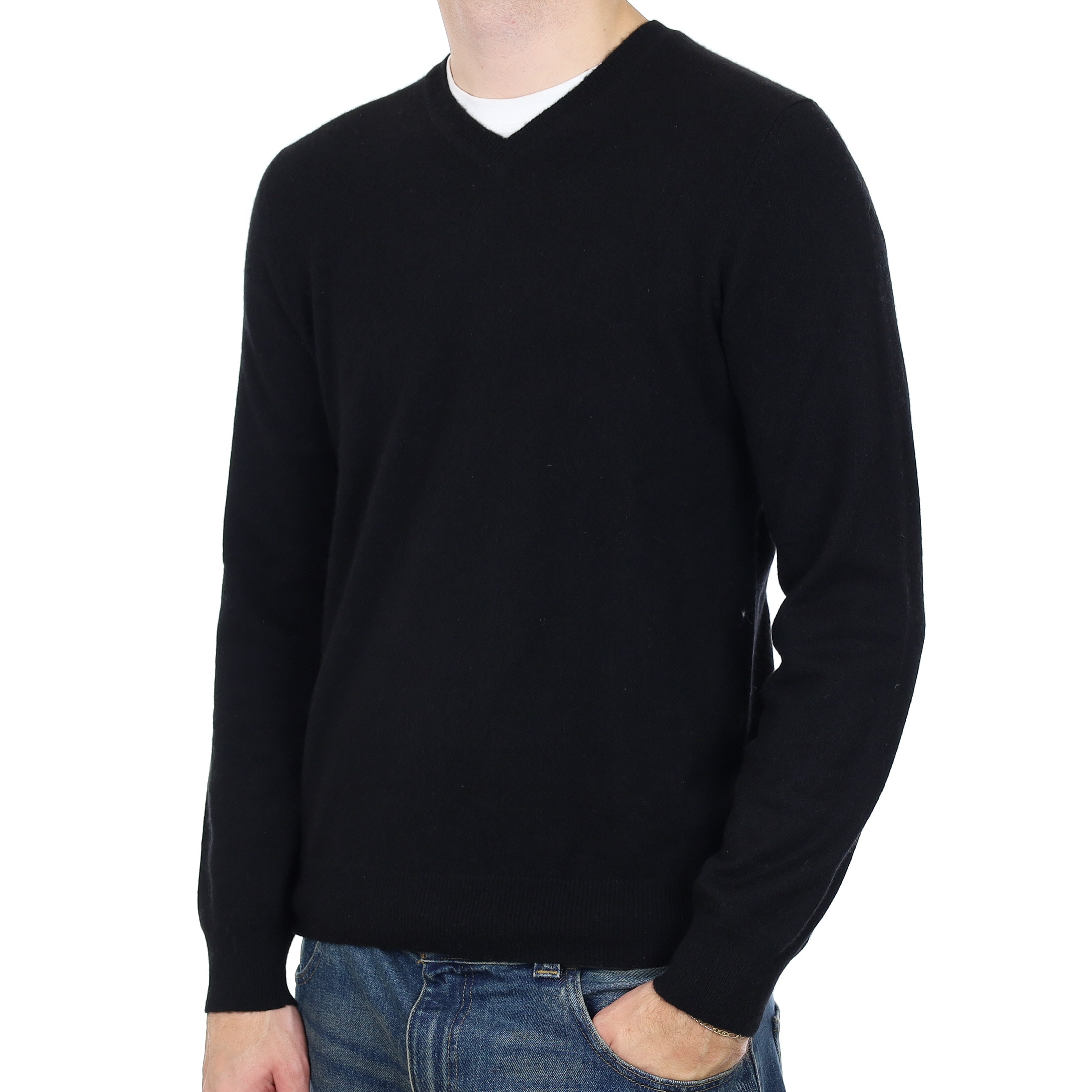 Men’s Black Cashmere V Neck Jumper Medium