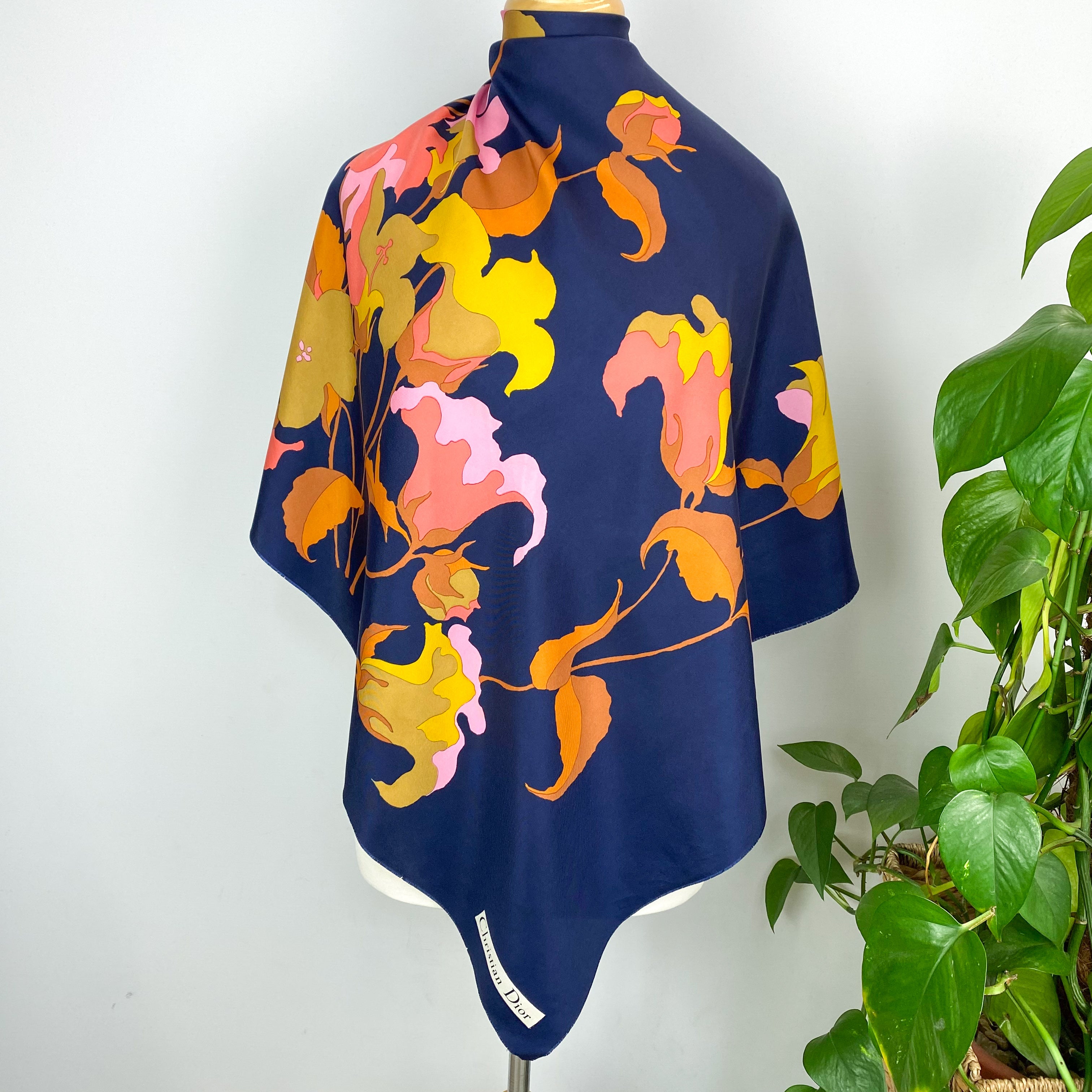 1970s Christian Dior Designer Silk Scarf
