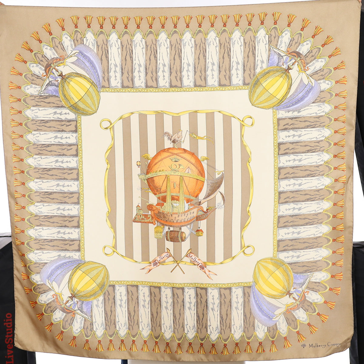 Mulberry Air Balloon Theme Vintage Silk Scarf
