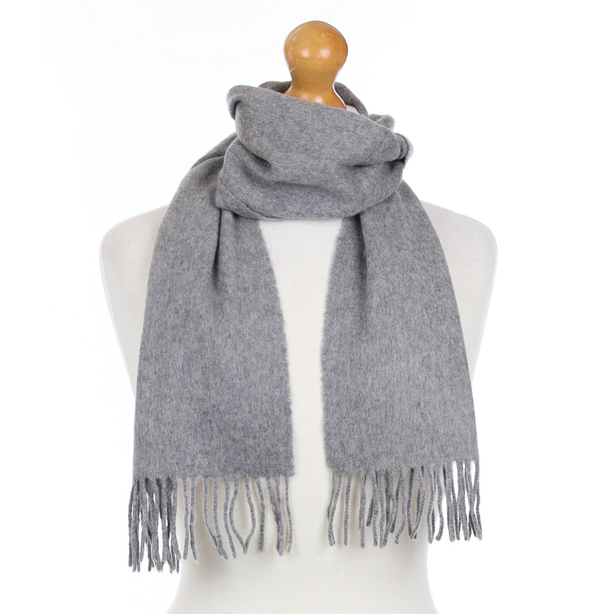 Ash Grey Cashmere Fringed Woven Scarf