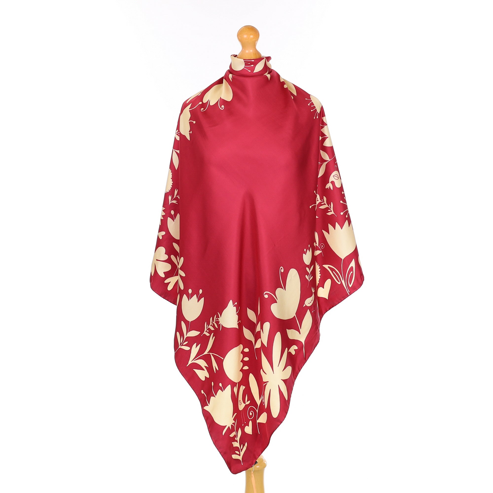 Brand New Red Floral Silhouette Silk Scarf