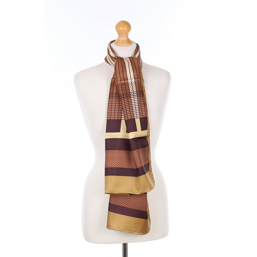 Brand New Brown Striped Silk Scarf