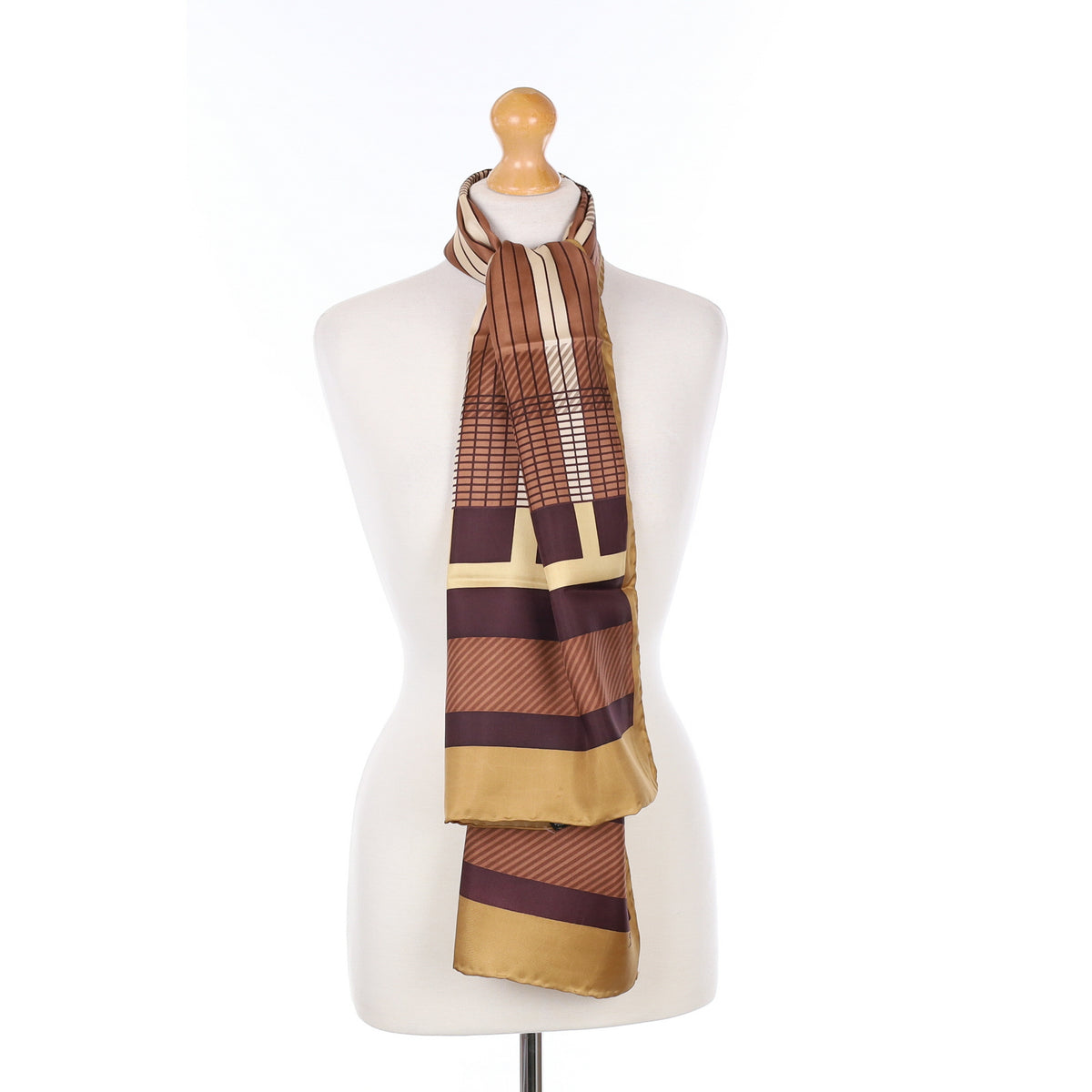 Brand New Brown Striped Silk Scarf