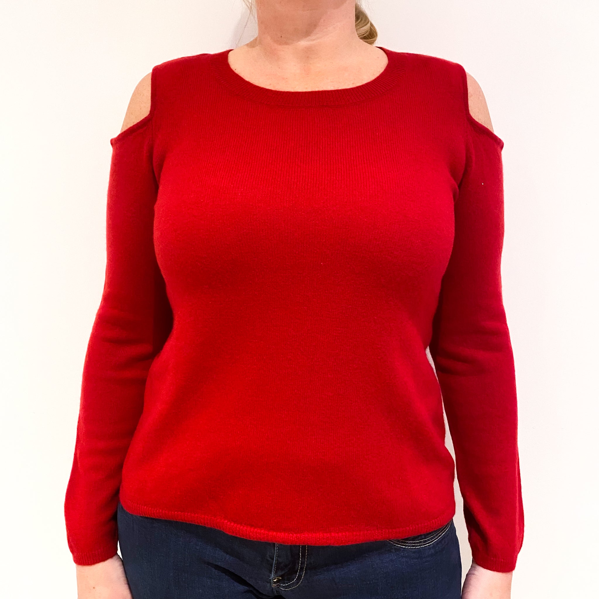 Postie Red Cashmere Cold Shoulder Crew Neck Jumper Large