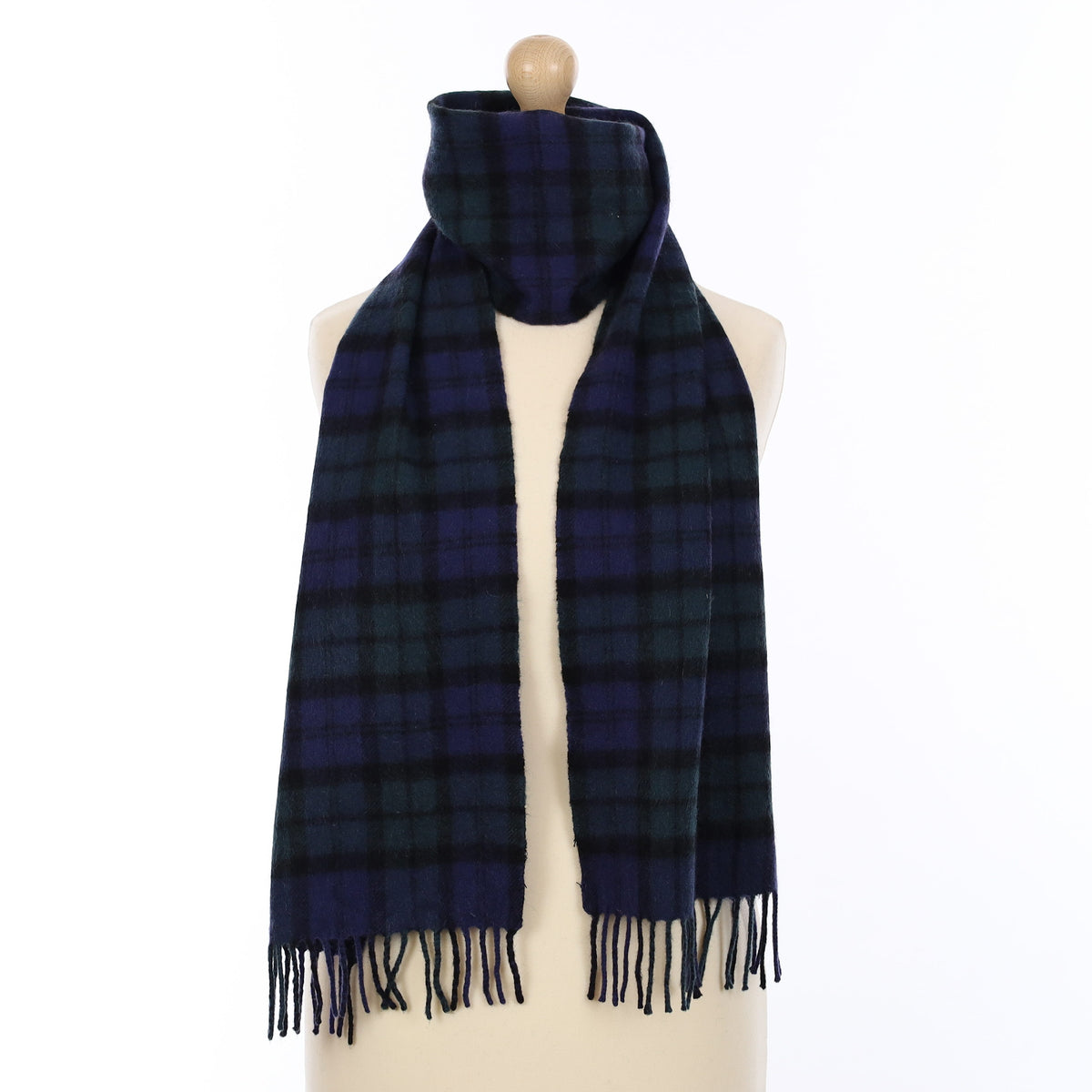 Sea Green and Deep Blue Plaid Cashmere Woven Scarf