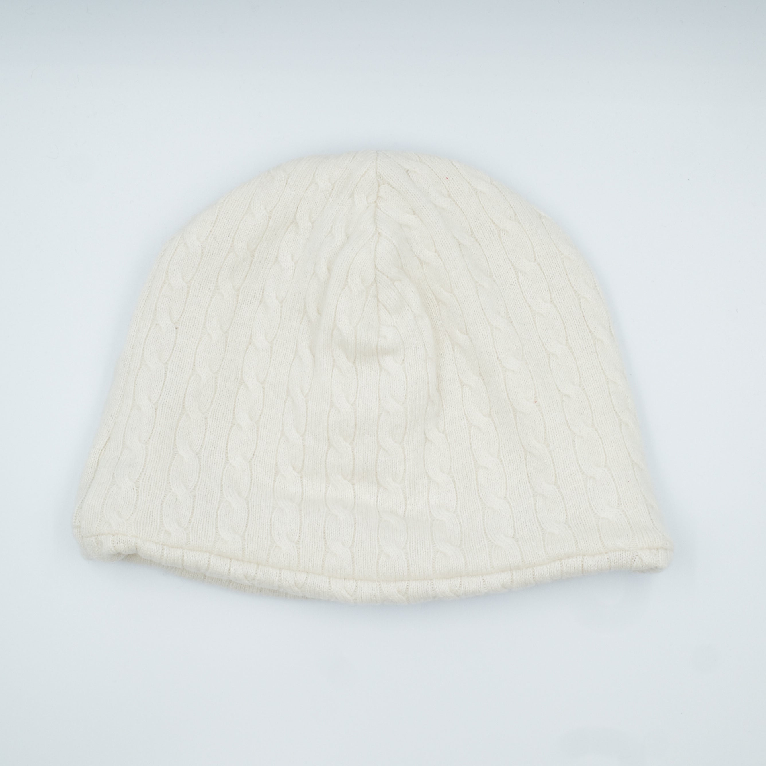 Cream Cable Knit Cashmere Beanie Hat