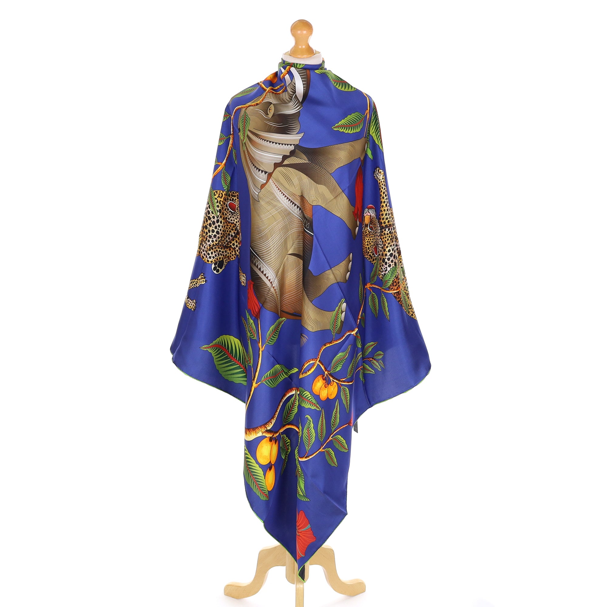 Brand New Bellezza Blue & Black Elephant Safari Double Faced Silk Scarf Extra Large