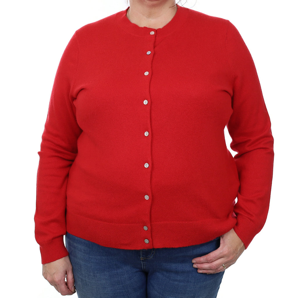 Scarlet Red Cashmere Crew Neck Cardigan Extra Large